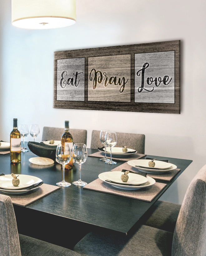 Hot Deal! Kitchen Wall Art - 'EAT PRAY LOVE' with Wood Frame, Ready to Hang