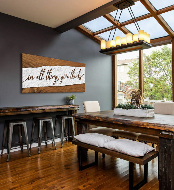 High - Quality Christian Wood - Framed Wall Art: Give Thanks in All Good Things (Ready To Hang)