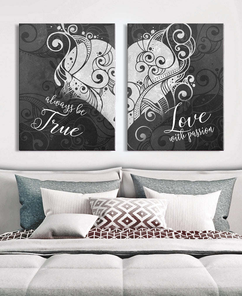 Hot Deal! Passionate True Love Wall Art Set 2 with Wood Frame, Ready to Hang for Your Home