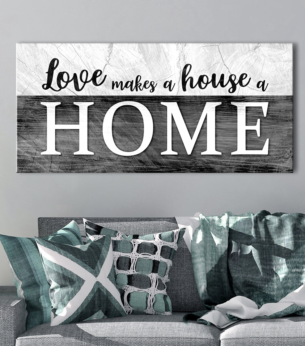 High - Quality Wood - Framed Wall Art: Love Transforms House into Home V4 (Ready to Hang)