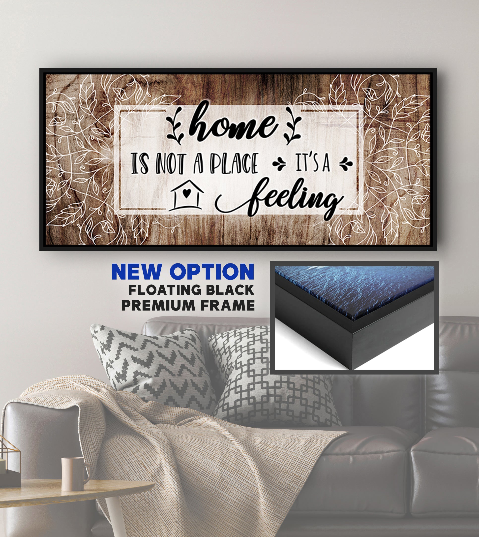 Ready-to-Hang Wood Frame Home Wall Art: Home is a Feeling, Not Just a Place V3