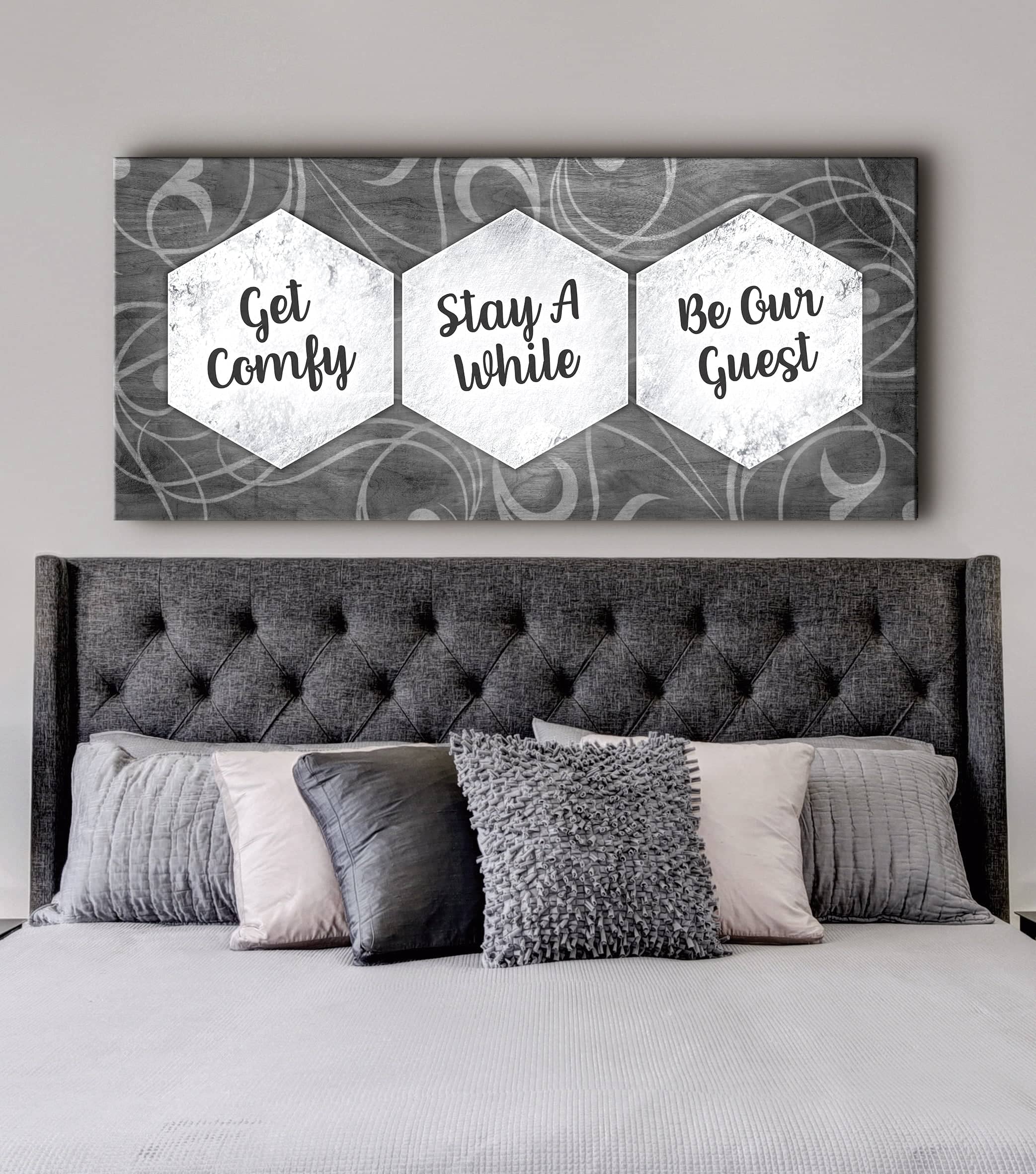 Get Comfy Stay A While V2 Bedroom Wall Art - Wood Frame, Ready To Hang (Buy 2 Save 20%)