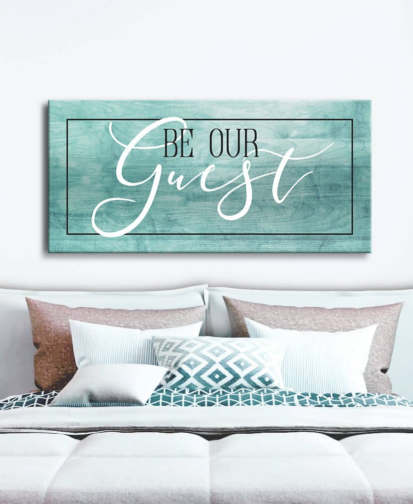 High - quality Wood - framed Bedroom Wall Art: Be Our Guest V2, Ready to Hang