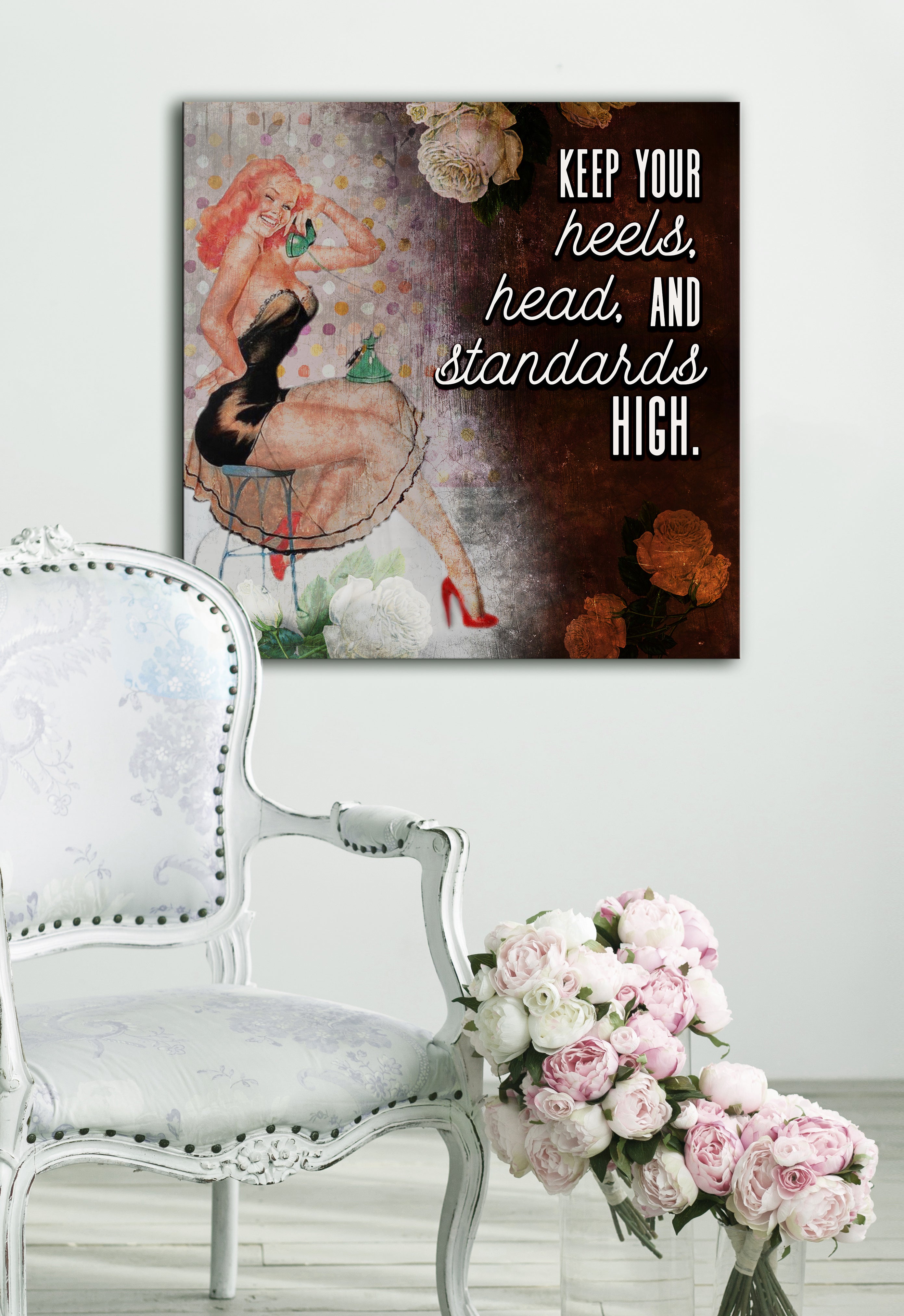 Exclusive! Powerful Women Wall Art - Keep Your Heels, Head & Standards High (Wood Frame, Ready To Hang)