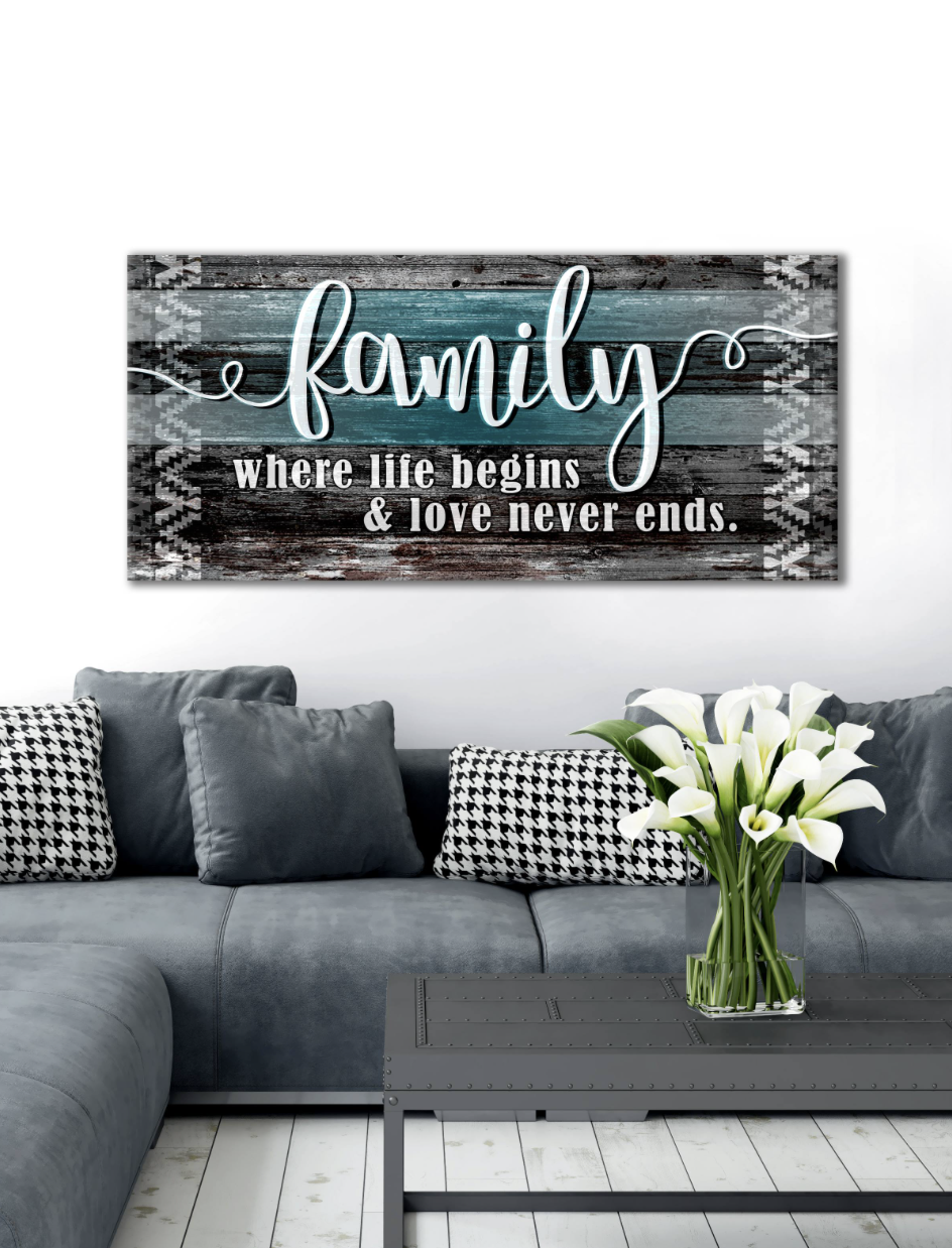 Ready-to-Hang Wood Frame Home Wall Art: Family, Where Life Starts and Love Never Ends