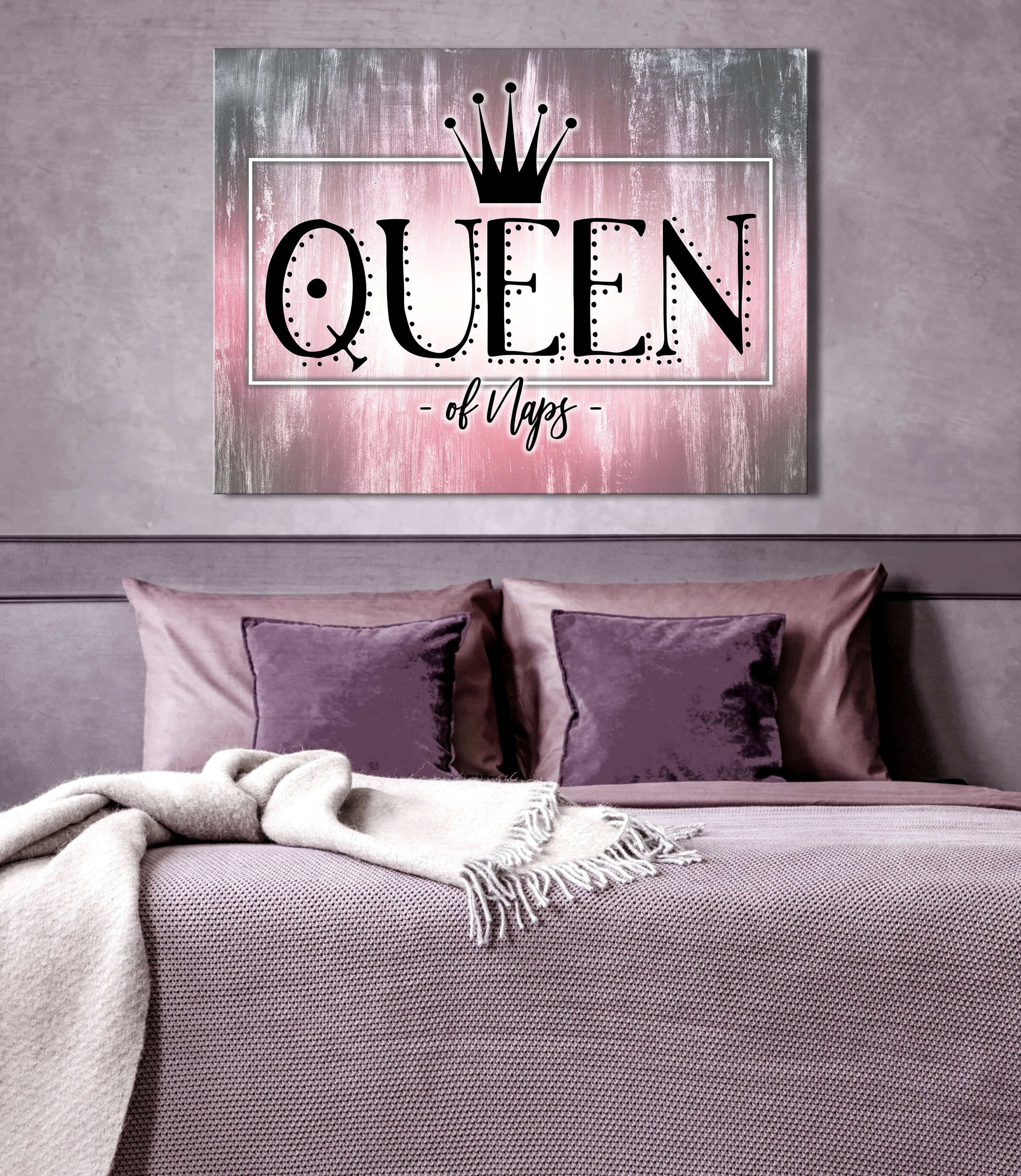 Hot Deal! Queen Of Naps Bedroom Wall Art with Wood Frame, Ready to Hang