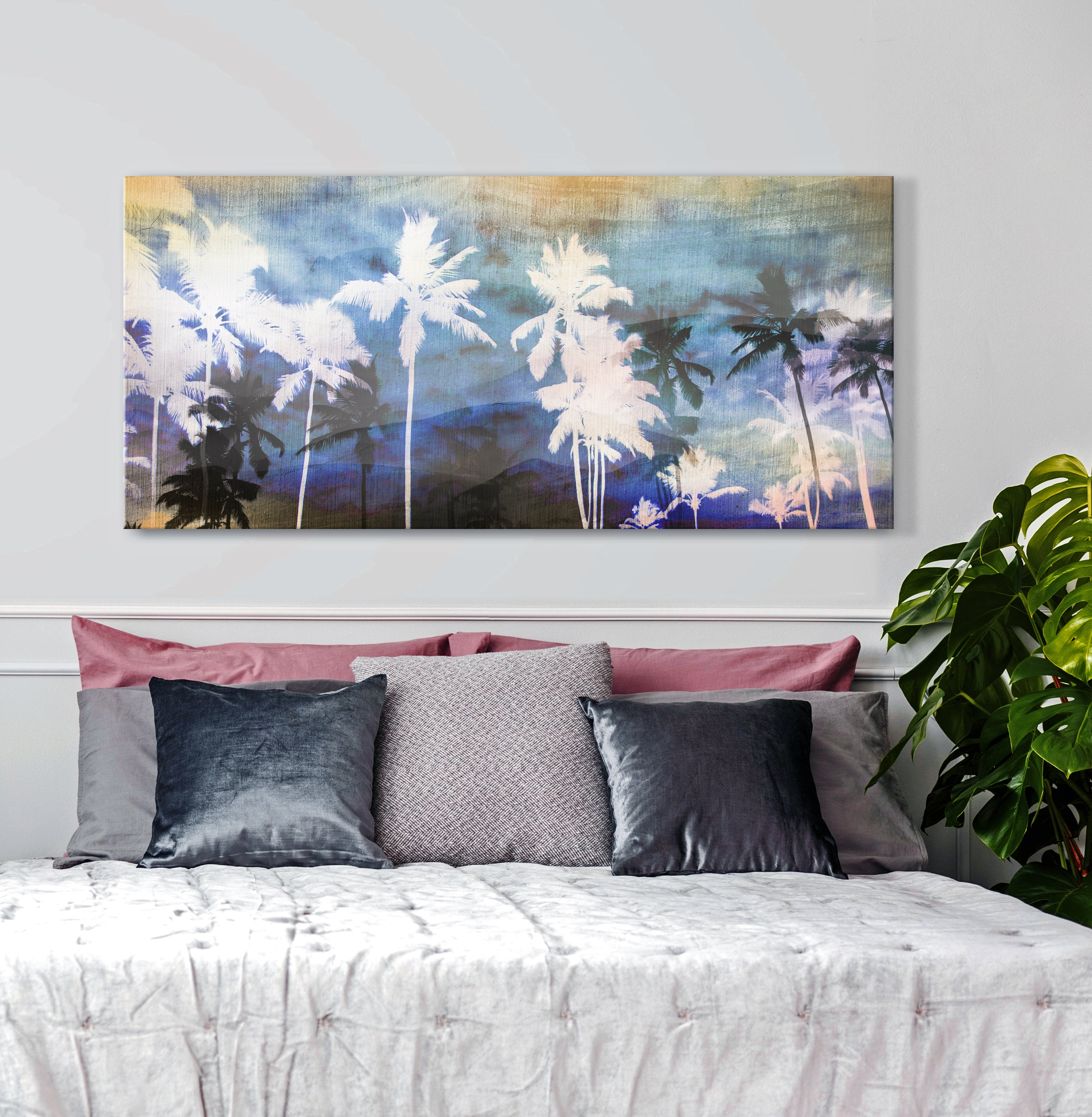 Ready-To-Hang Tropical Pastel Palm Wood Frame Home Wall Art