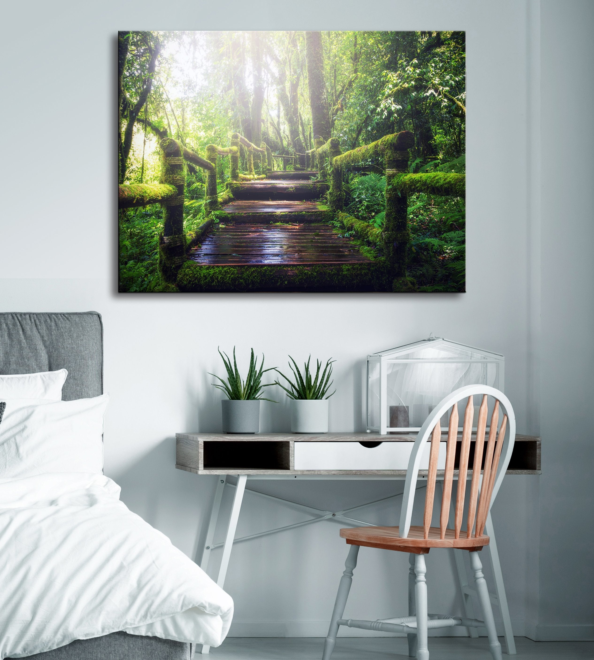 Enchanted Sunlight Forest Road Wall Art with Wood Frame, Ready to Hang