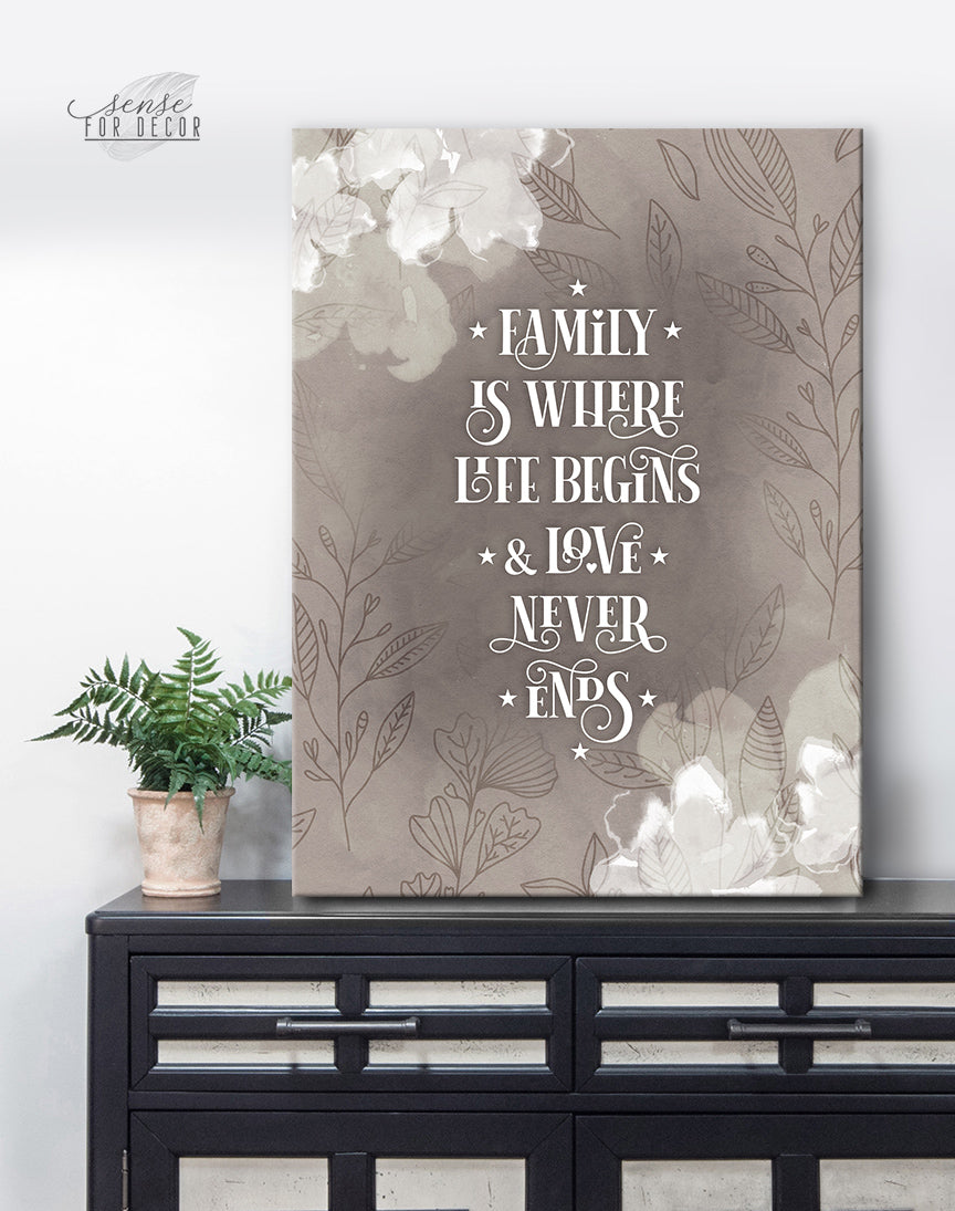 High - Quality Wood - Framed Family Wall Art: Life Starts at Family V11 (Ready To Hang)