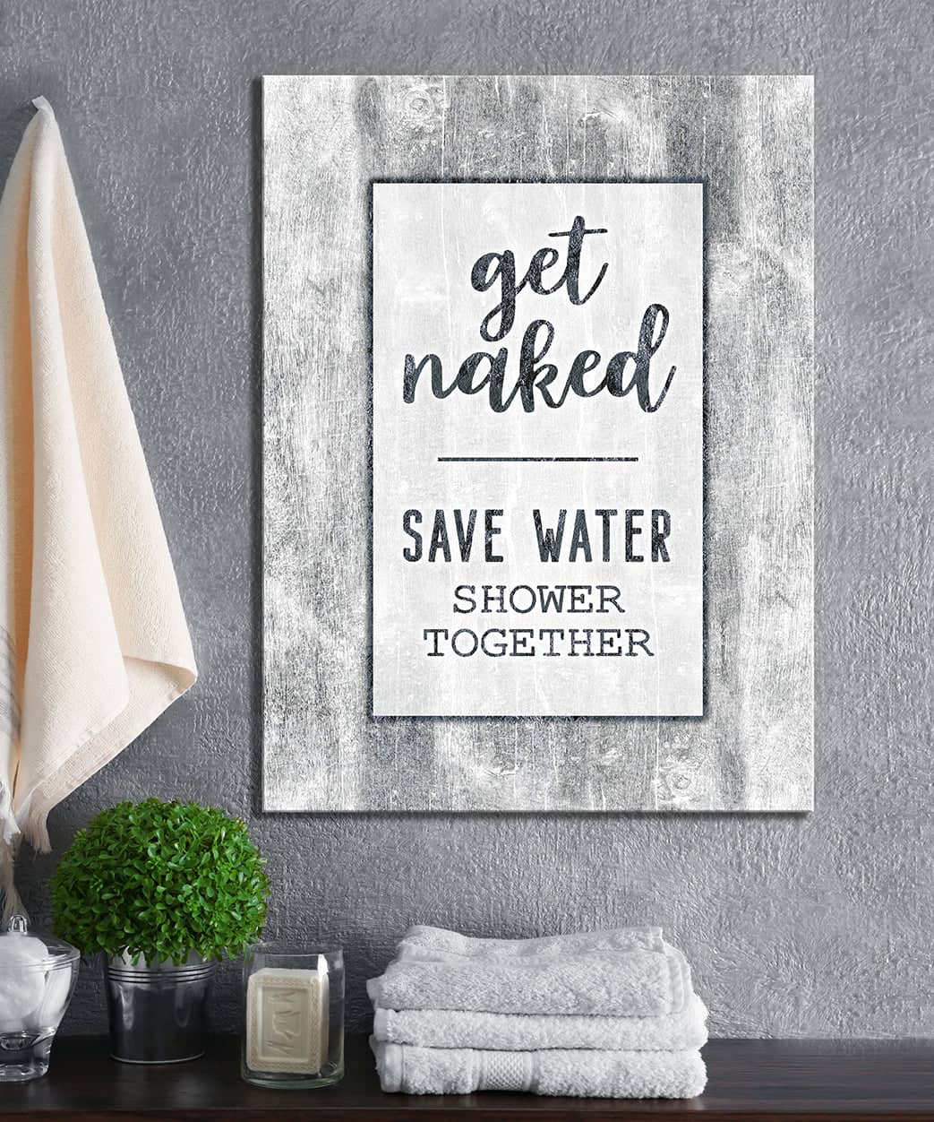 Hot Deal! Ready - To - Hang Wood - Framed Bathroom Wall Art: Get Naked, Save Water, Shower Together