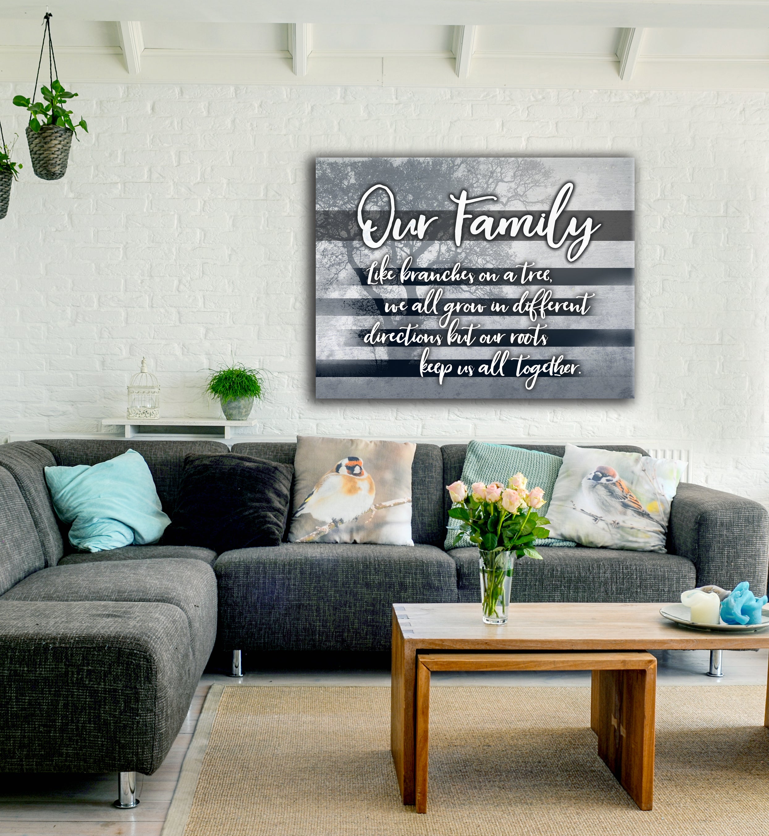 High - Quality Wood - Framed Family Wall Art: Our Family Like Branches, Ready To Hang