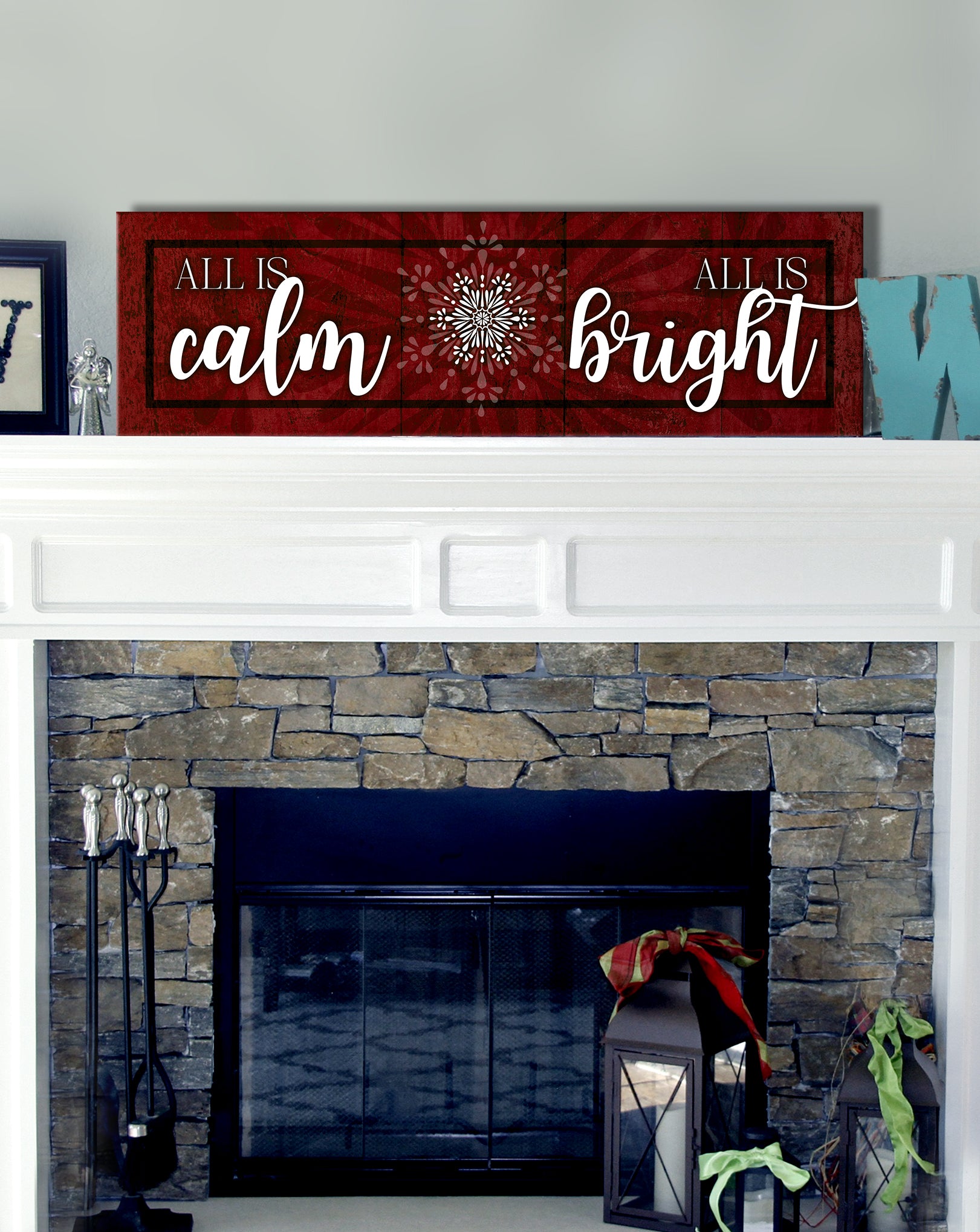High - Quality Wood - Framed Wall Art: All Is Calm All Is Bright, Ready To Hang for Holidays