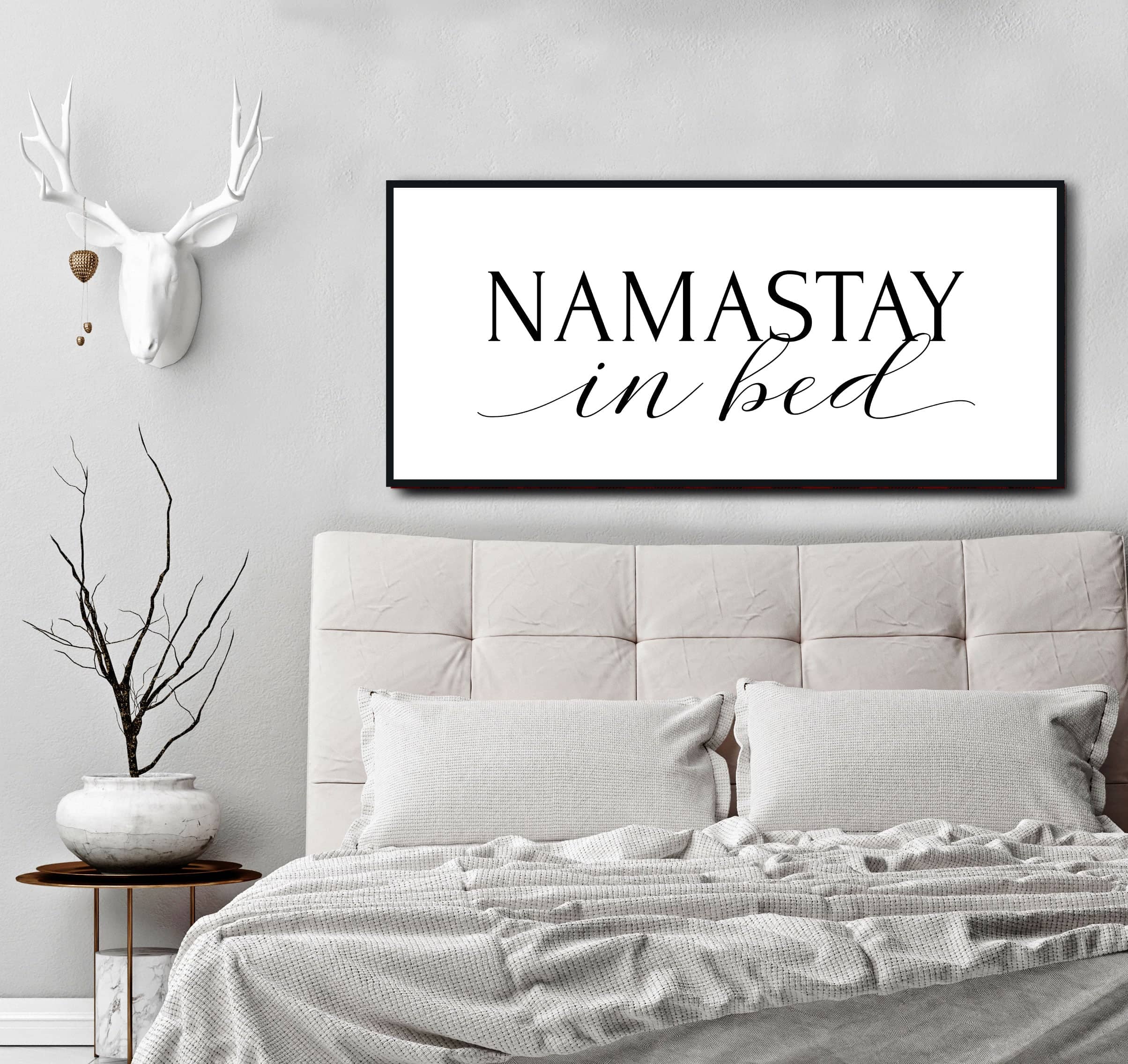 High - Quality Wood - Framed Namastay in Bed Bedroom Wall Art Ready To Hang
