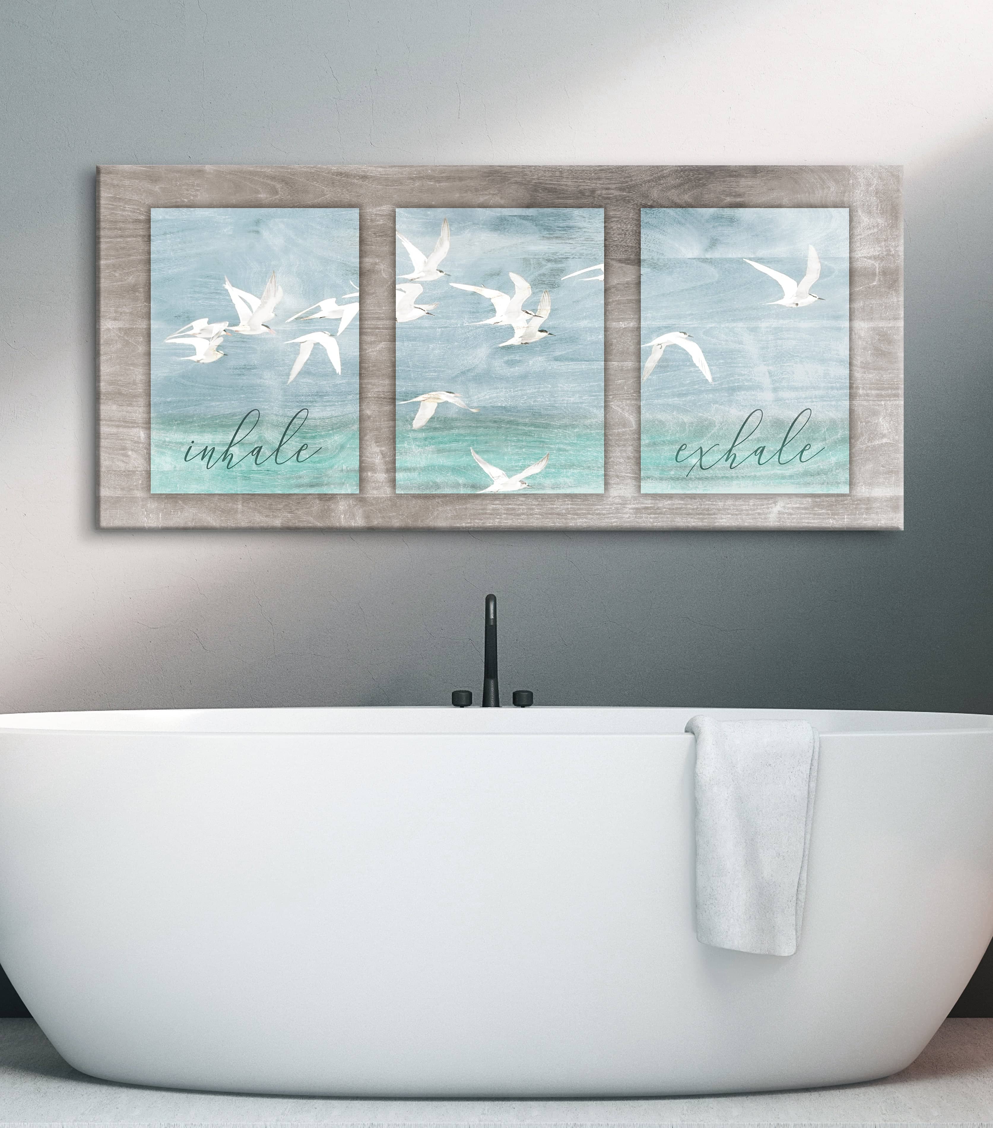High - Quality Inhale Exhale V2 Bathroom Wall Art with Wood Frame, Ready to Hang