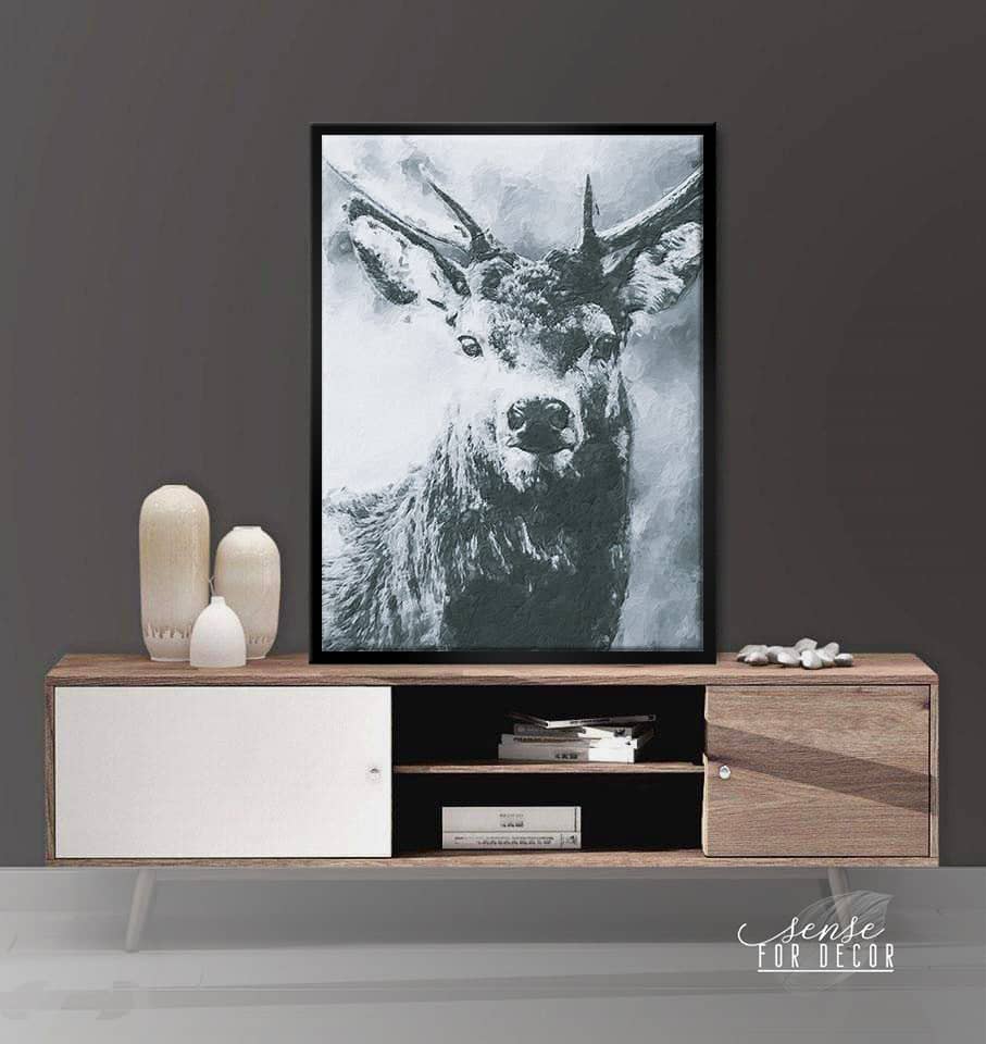High - Quality Reindeer Animal Wall Art with Wood Frame, Ready to Hang