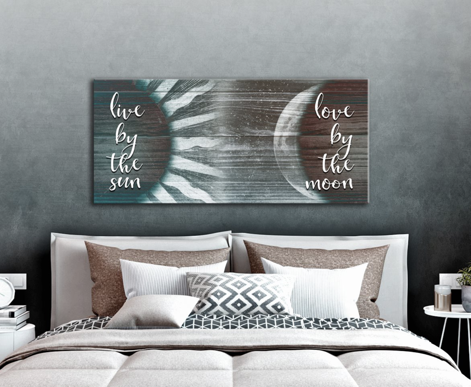 High - Quality Wood - Framed Bedroom Wall Art: Live by the Sun, Love by the Moon (Ready to Hang)