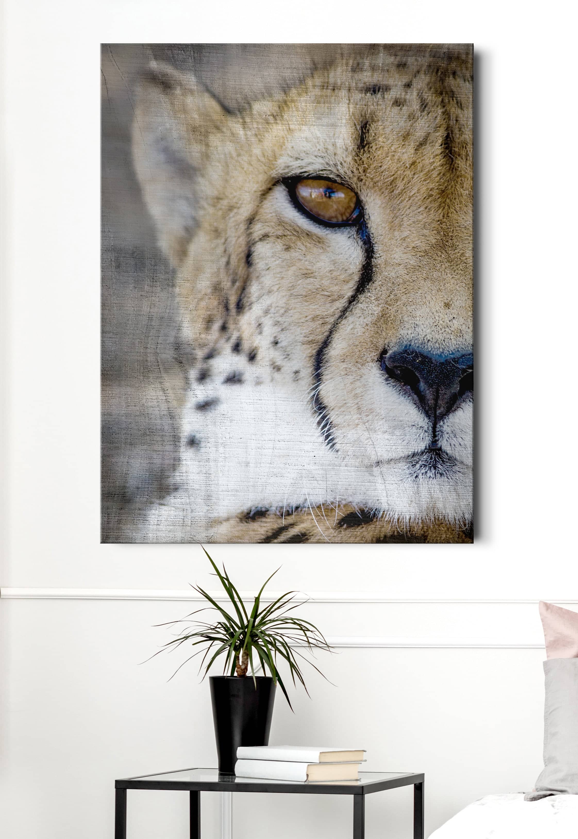 Hot Sale! High - Quality Cheetah Half Face Animal Wall Art with Wood Frame, Ready to Hang