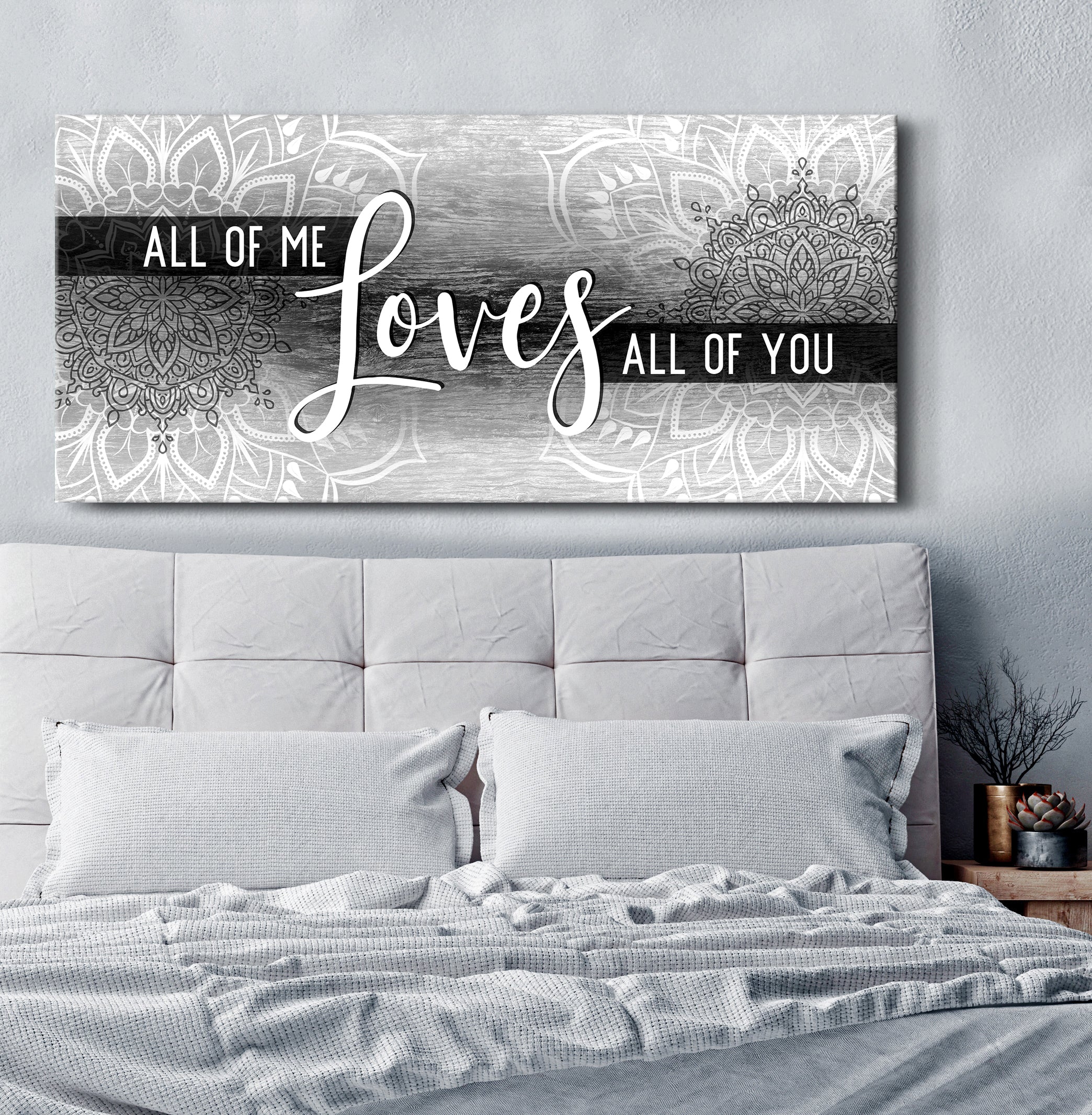 Hot Deal! Boho Couples Wall Art - 'All of Me Loves All of You' with Wood Frame, Ready to Hang