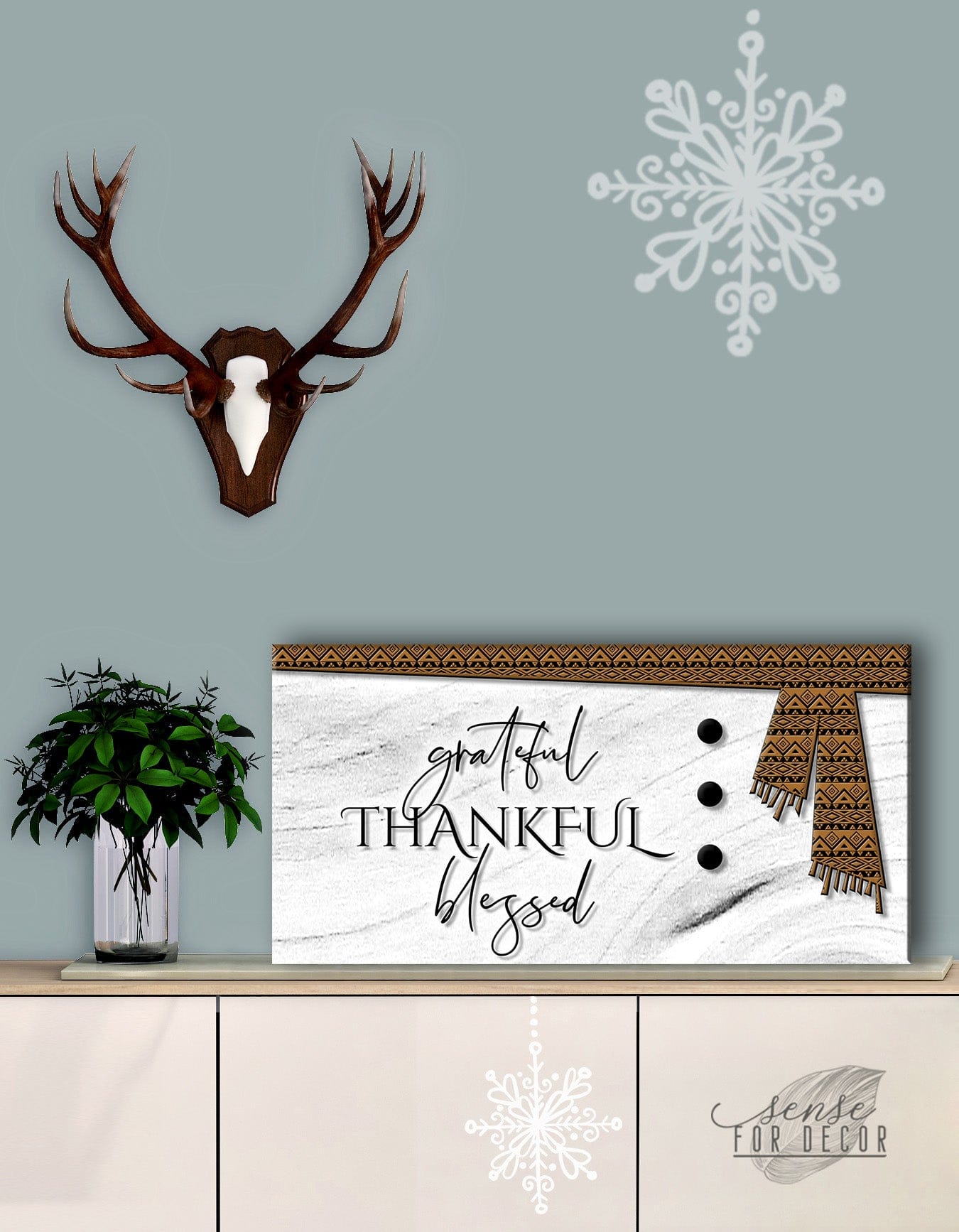 Exclusive Christian Wall Art: Grateful Thankful Blessed V16 - Wood Frame, Ready to Hang