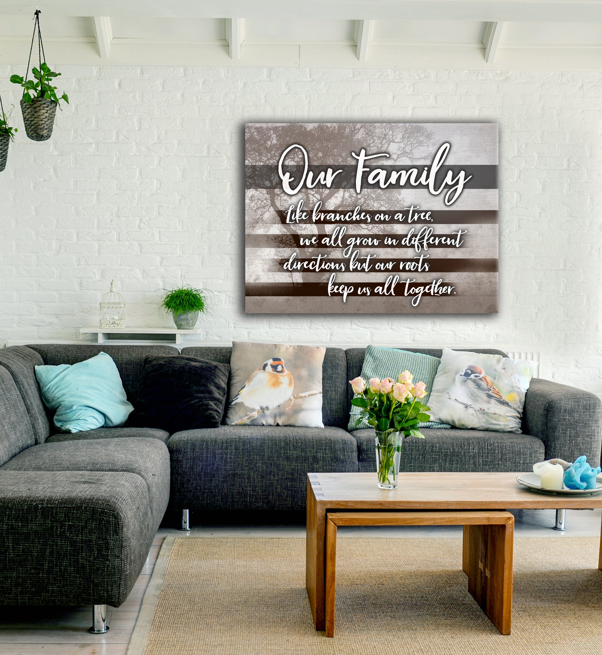 High - Quality Wood - Framed Family Wall Art: Our Family Like Branches, Ready To Hang