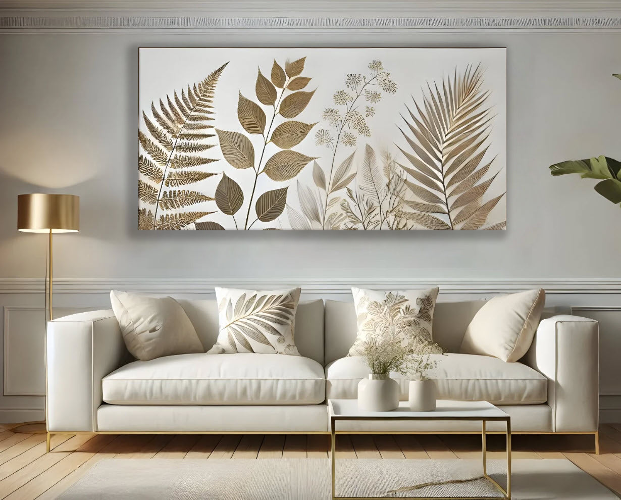 High - quality Golden Fern and Foliage Nature Wall Art