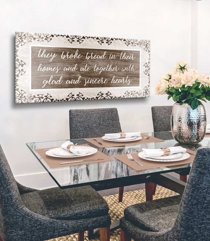 Hot Sale! Christian Wall Art - 'They Broke Bread In Their Homes V2' with Wood Frame, Ready to Hang
