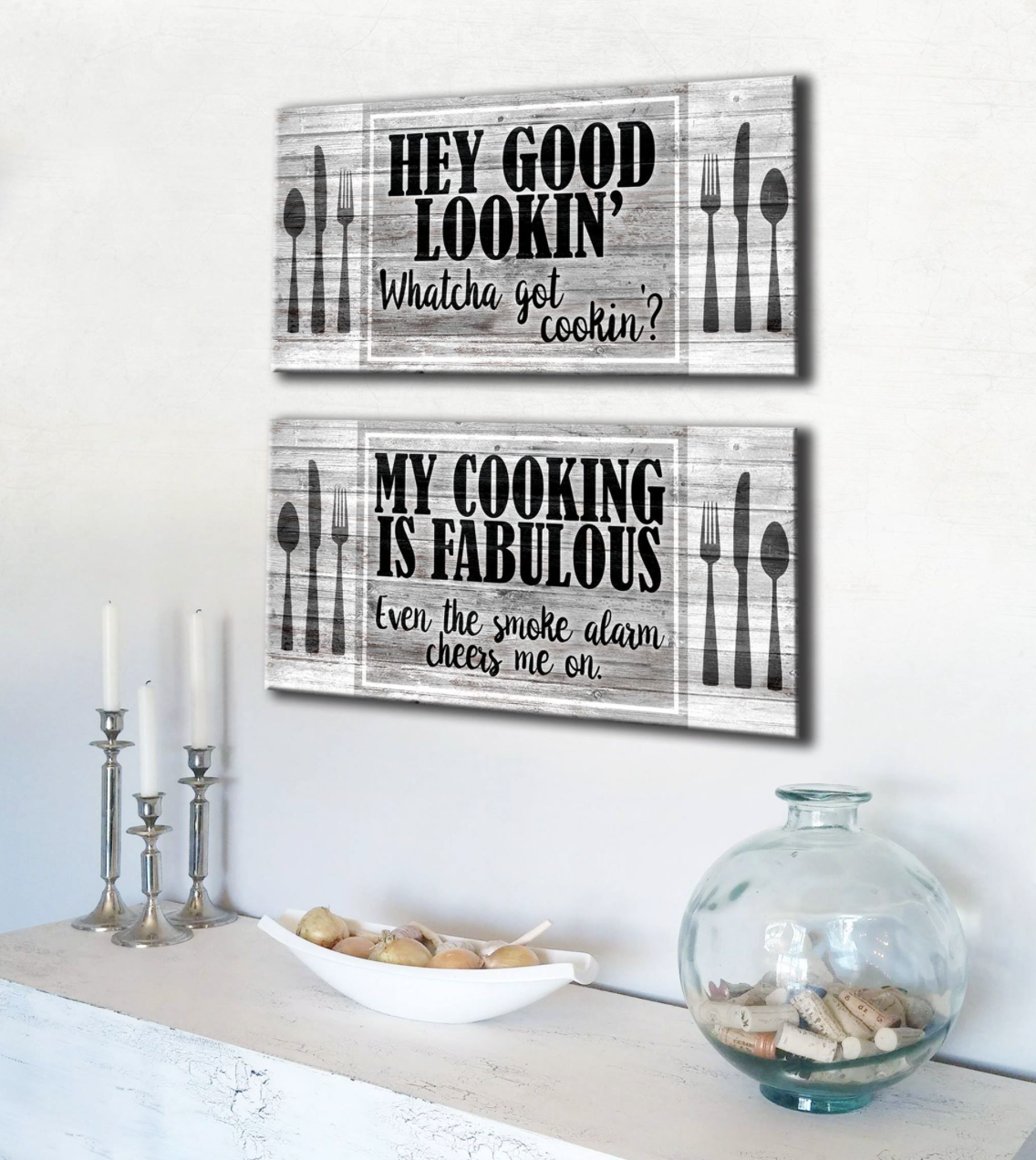 Funny 2-Piece Kitchen Wall Art Set with Wood Frame, Ready to Hang - Buy 2, Save 20%
