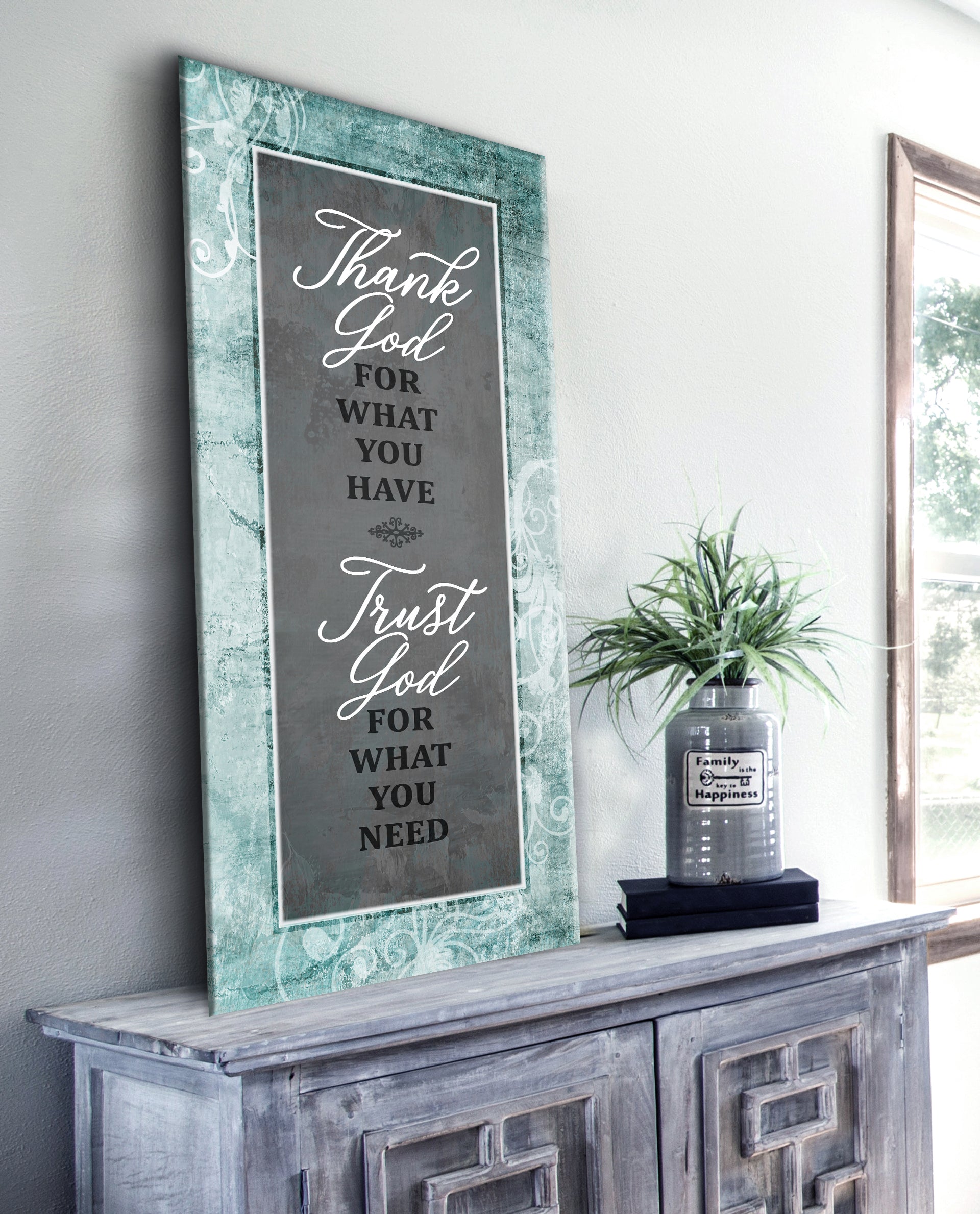 Christian Wall Art: 'Thank God For What You Have' V2 - High - Quality Wood - Framed Canvas, Ready to Hang! Buy 2 Save 20%