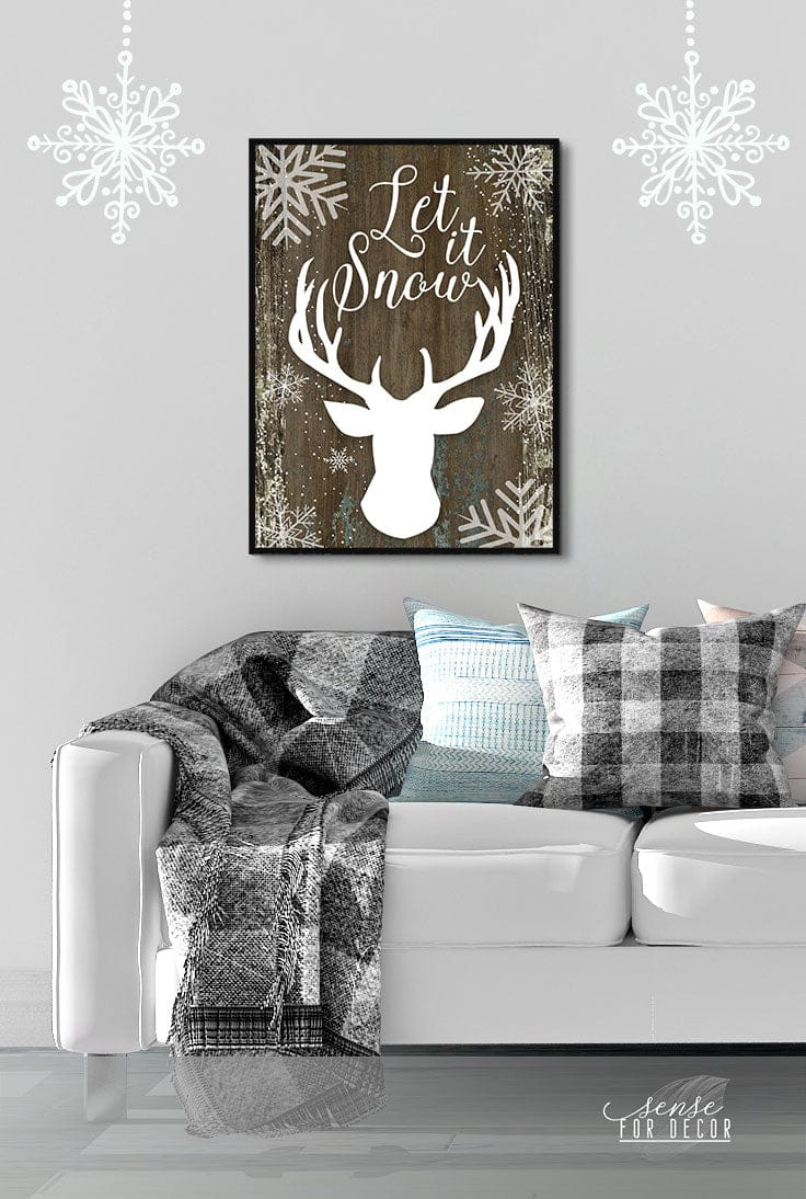 Holiday Snow-Themed Wall Art V6 with Wood Frame, Ready to Hang