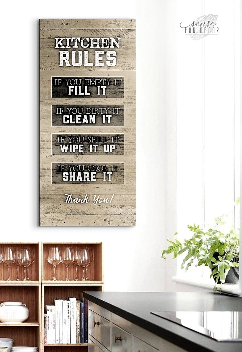 Kitchen Wall Decor: Ready-to-Hang Kitchen Rules Sign V2 with Wood Frame - Buy 2 Save 20%