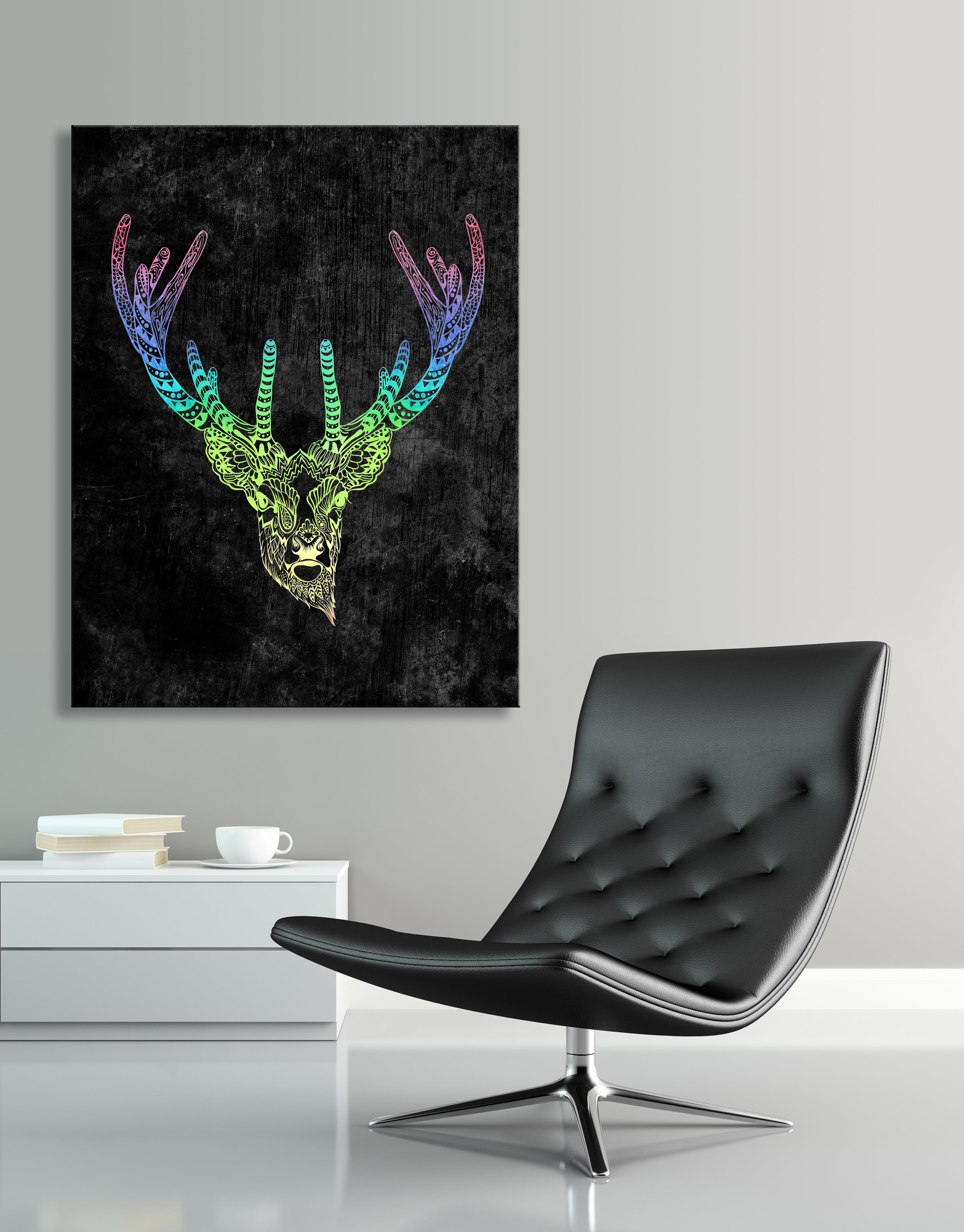 Rainbow Deer Face Pop Art with Wood Frame, Ready to Hang! Buy 2 Save 20%