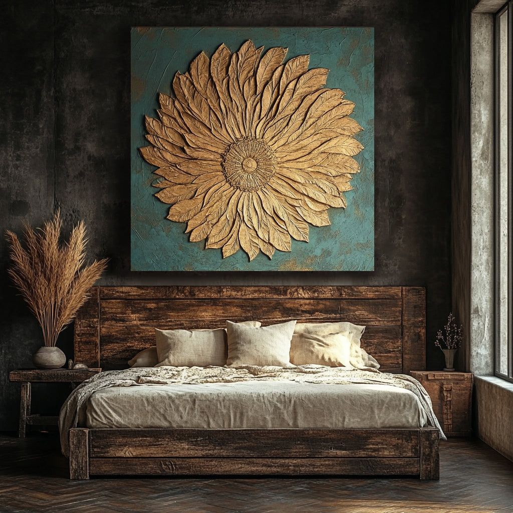 Gorgeous Golden Sunburst Floral Wall Art for Sophisticated Interiors