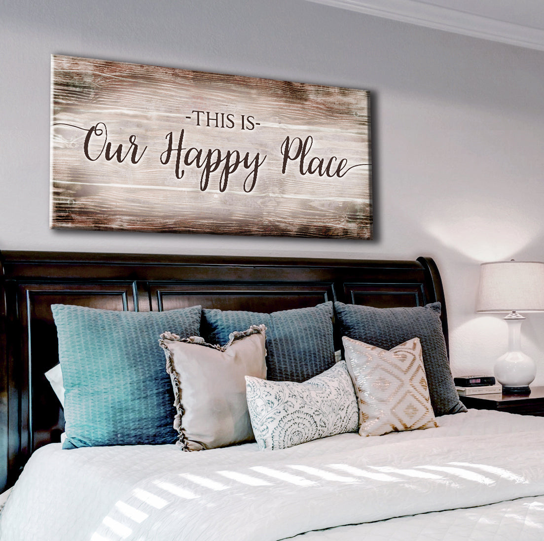 Exclusive Couples Wall Art: 'This Is Our Happy Place' V4 with Wood Frame - Ready to Hang! Buy 2 Save 20%