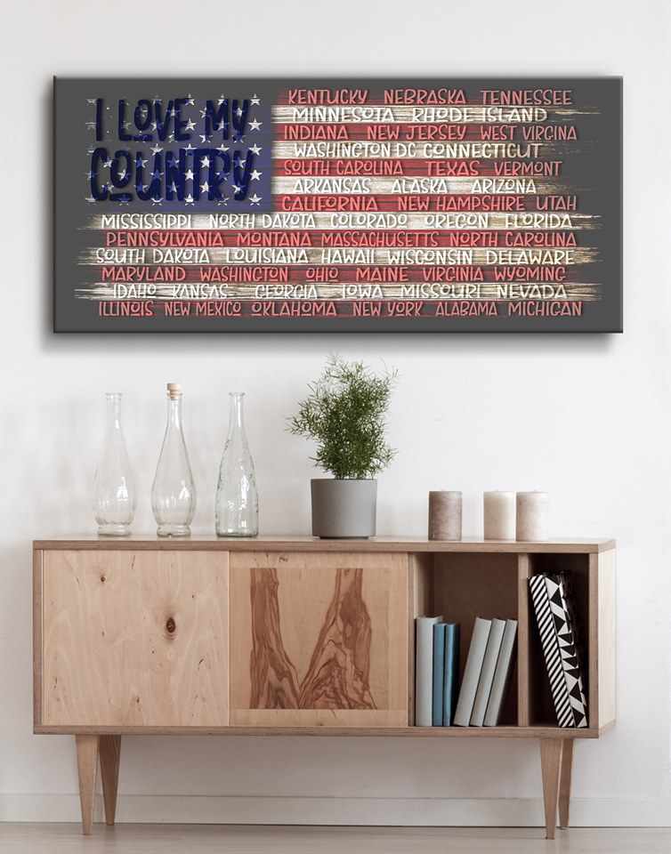 Limited Time Offer! High - Quality Wood - Framed Home Wall Art: I Love My Country, Ready To Hang