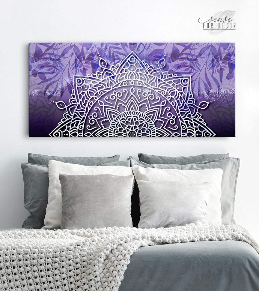 Ready-to-Hang Boho Mandala Wall Art with Leaves in Wood Frame