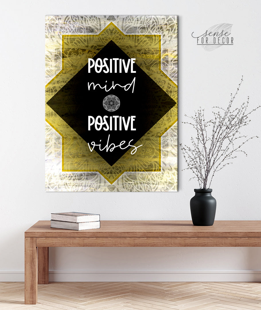 Exclusive Inspire Wall Art: Positive Mind, Positive Vibes with Wood Frame - Ready to Hang! Buy 2, Save 20%
