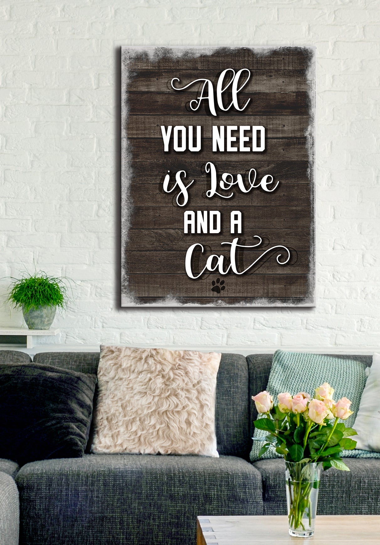 High - Quality Wood - Framed Cat Wall Art: Love & Cats for Your Home