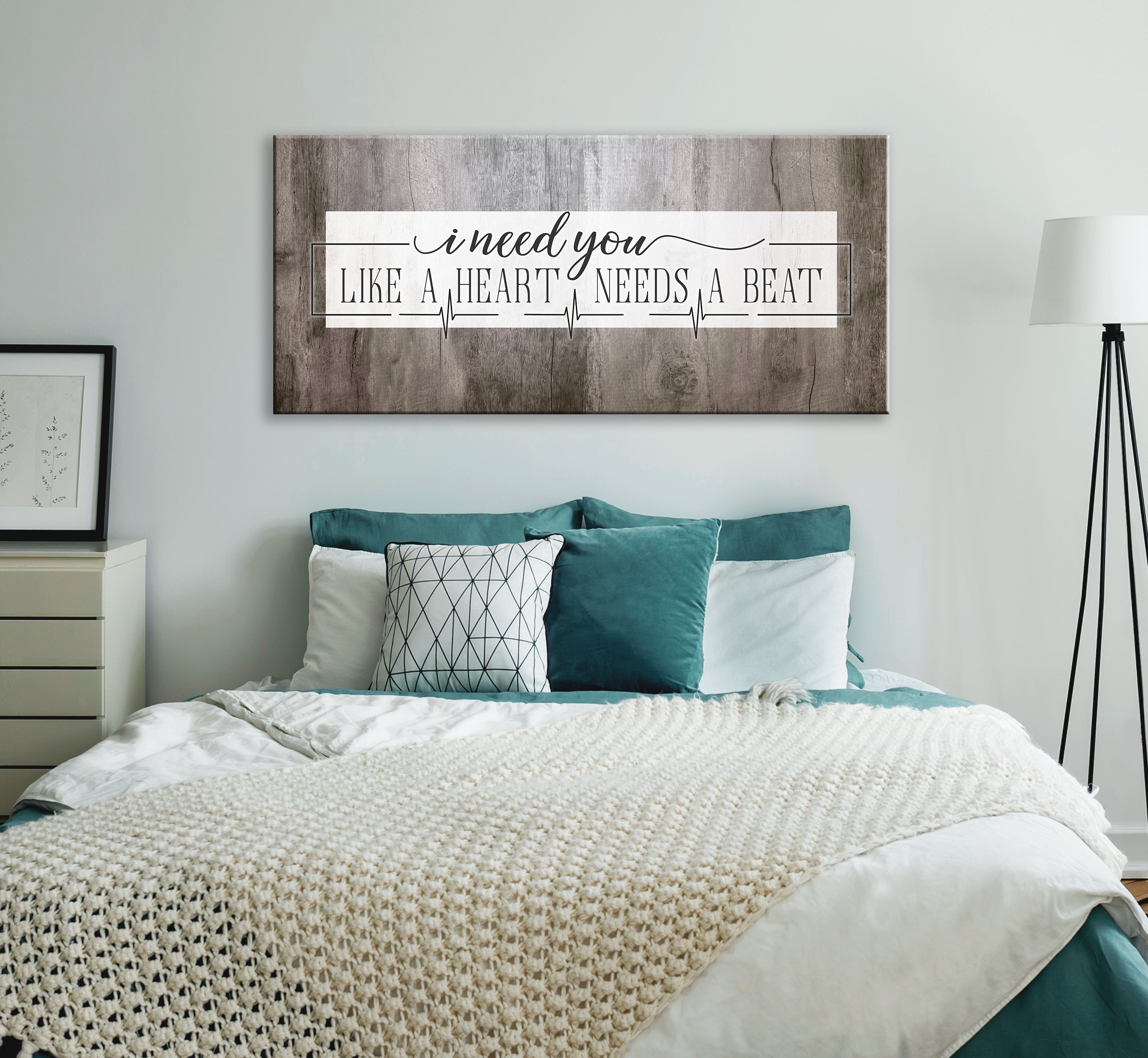 Hot Deal! Couples Wall Art - 'I Need You Like A Heart Needs A Beat' with Wood Frame, Ready To Hang