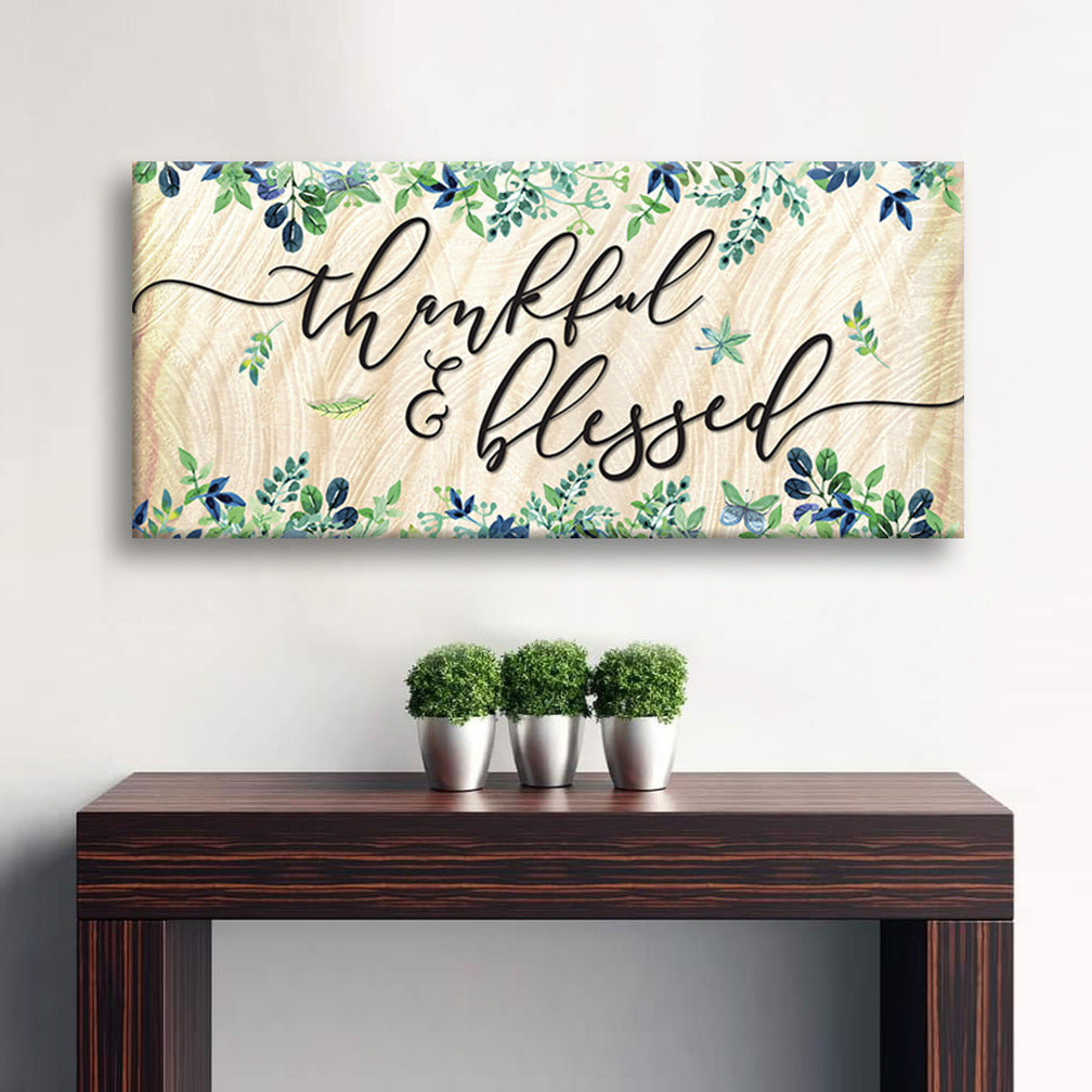 High - Quality Christian Wall Art: Thankful & Blessed V2 with Wood Frame for Easy Hanging