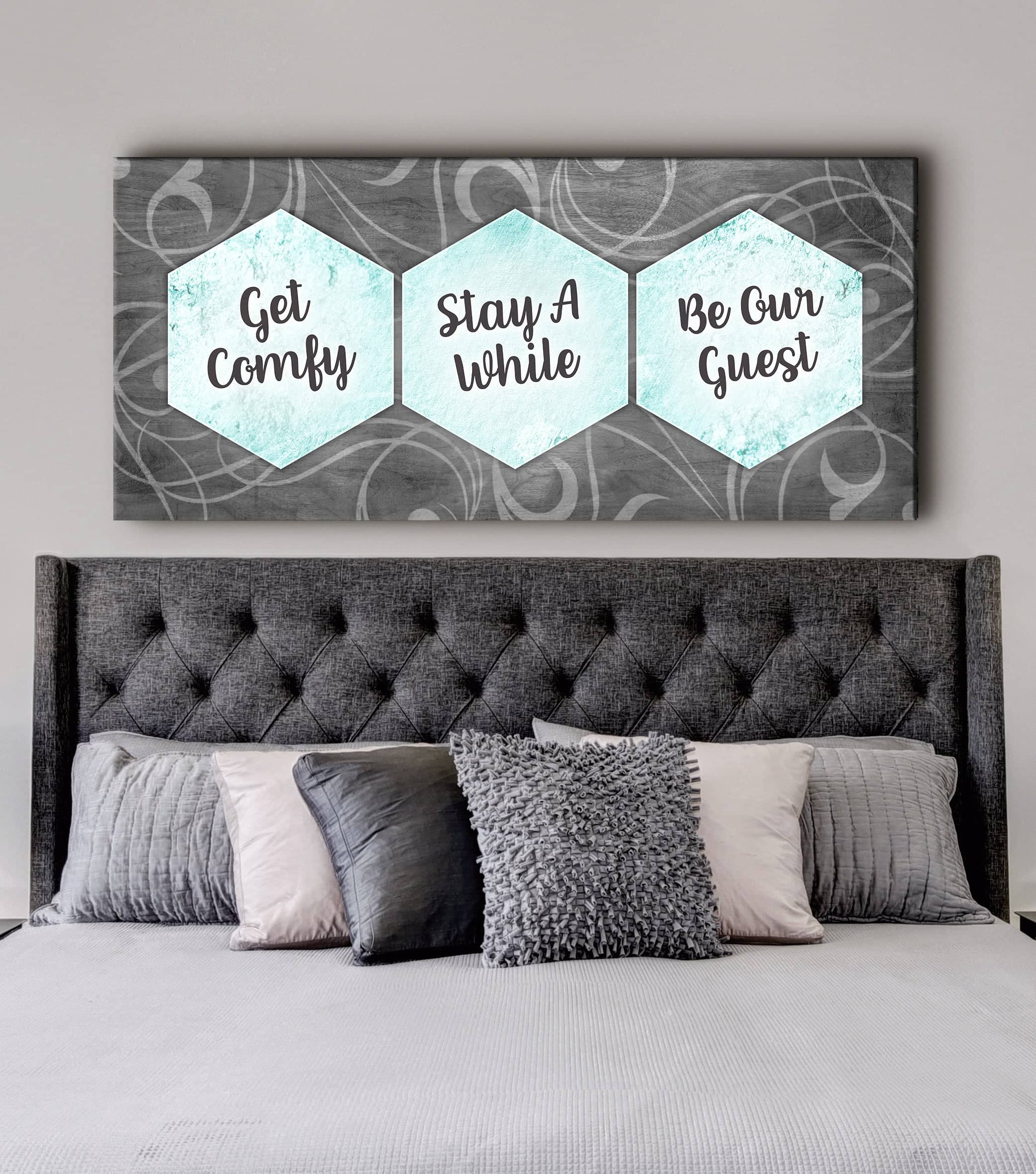 Get Comfy Stay A While V2 Bedroom Wall Art - Wood Frame, Ready To Hang (Buy 2 Save 20%)