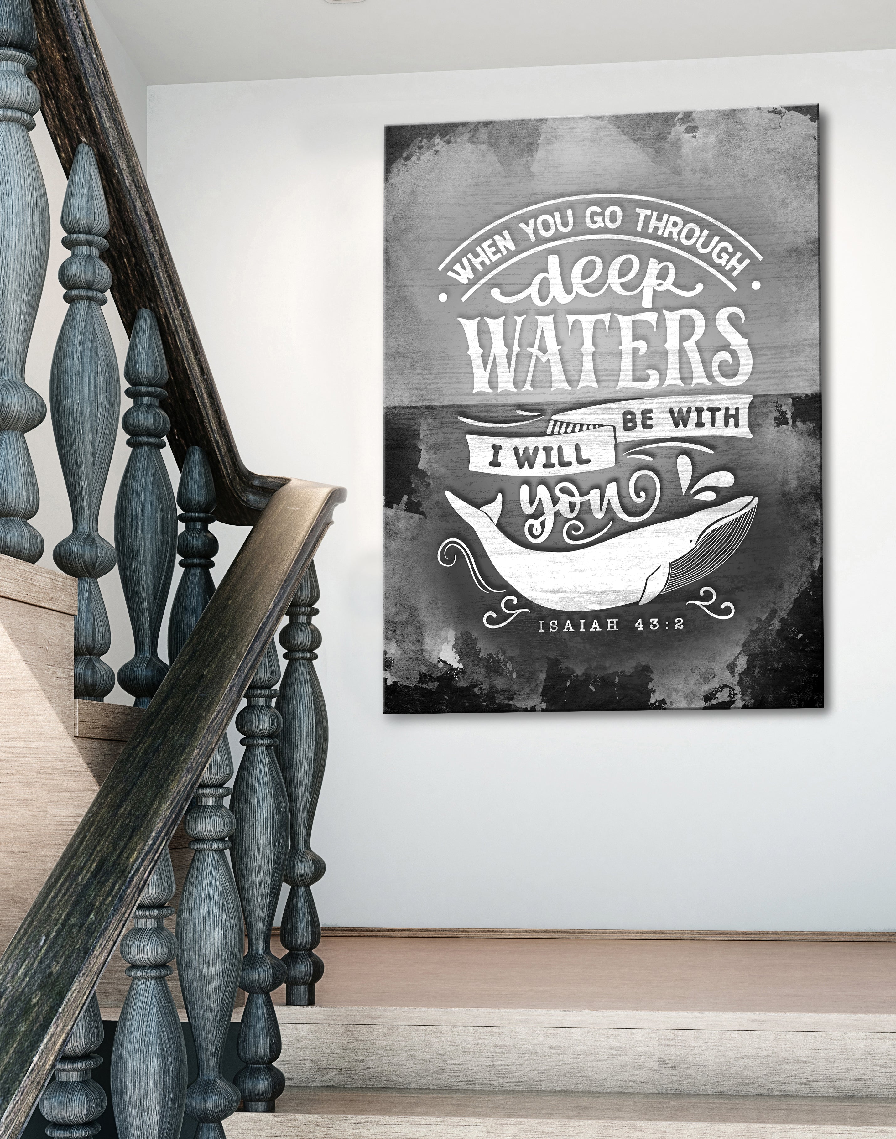 Exclusive Christian Wall Art: 'When You Go Through Deep Waters' - Wood Frame, Ready to Hang, Buy 2 Save 20%