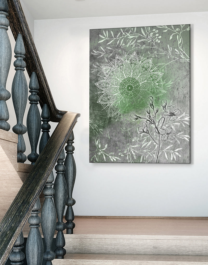 Hot! Boho Flower Mandala Wall Art with Wood Frame, Ready to Hang