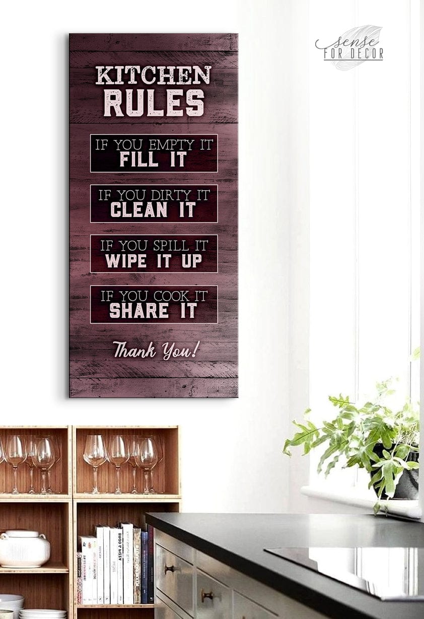 Kitchen Wall Decor: Ready-to-Hang Kitchen Rules Sign V2 with Wood Frame - Buy 2 Save 20%