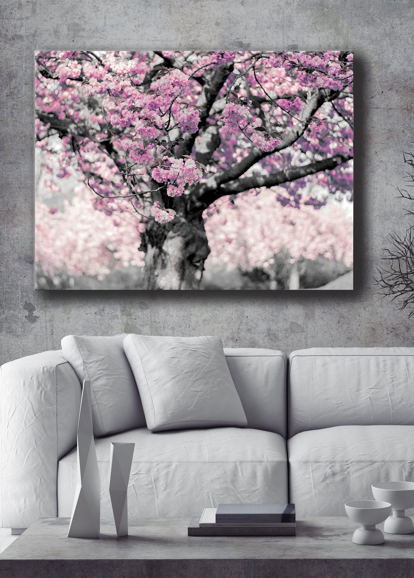 Limited Time Offer! Pink Blossom Tree Nature Wall Art with Wood Frame, Ready To Hang