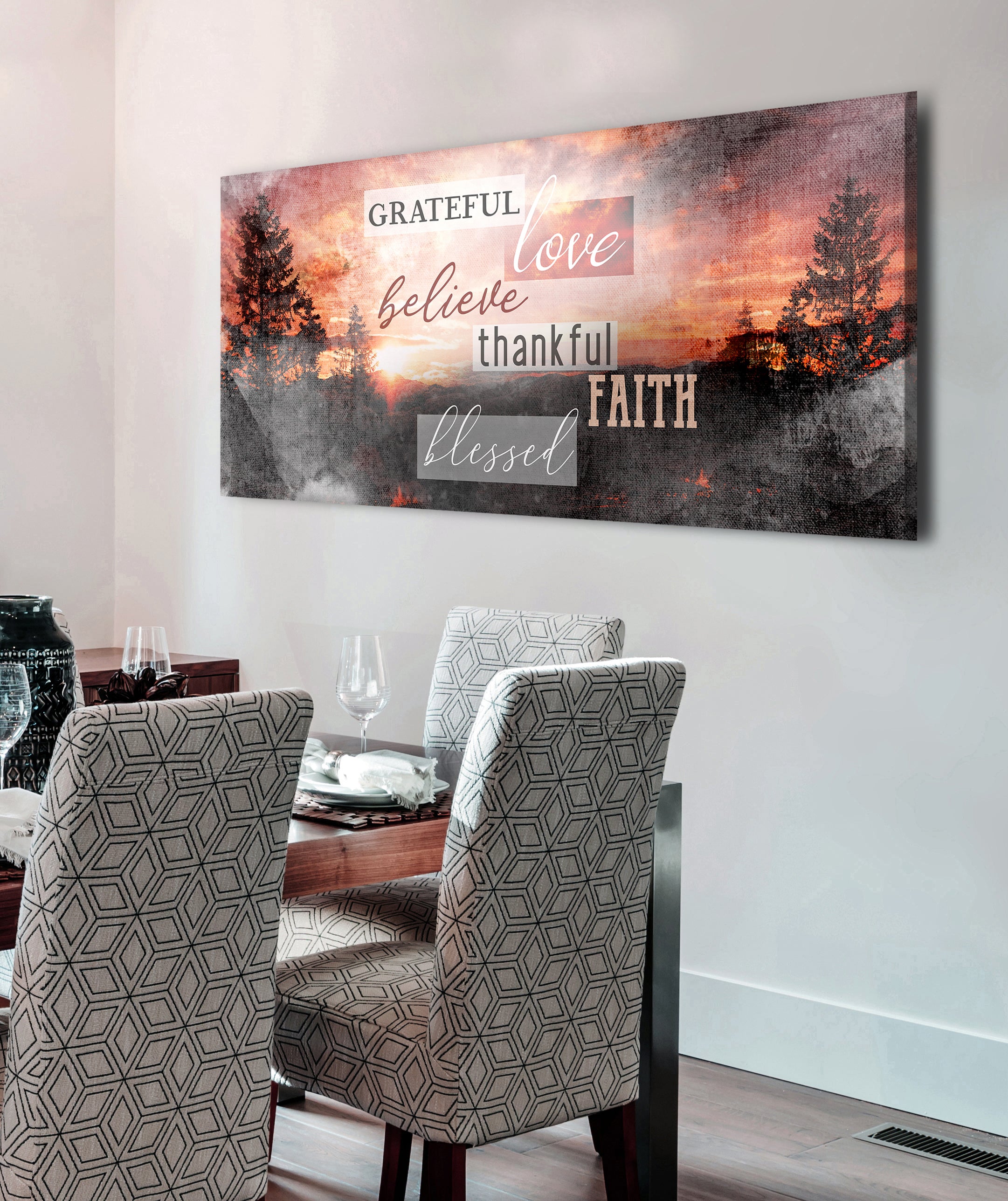 Hot Deal! Christian Wall Art - 'Grateful Love Believe' in Wood Frame, Ready To Hang
