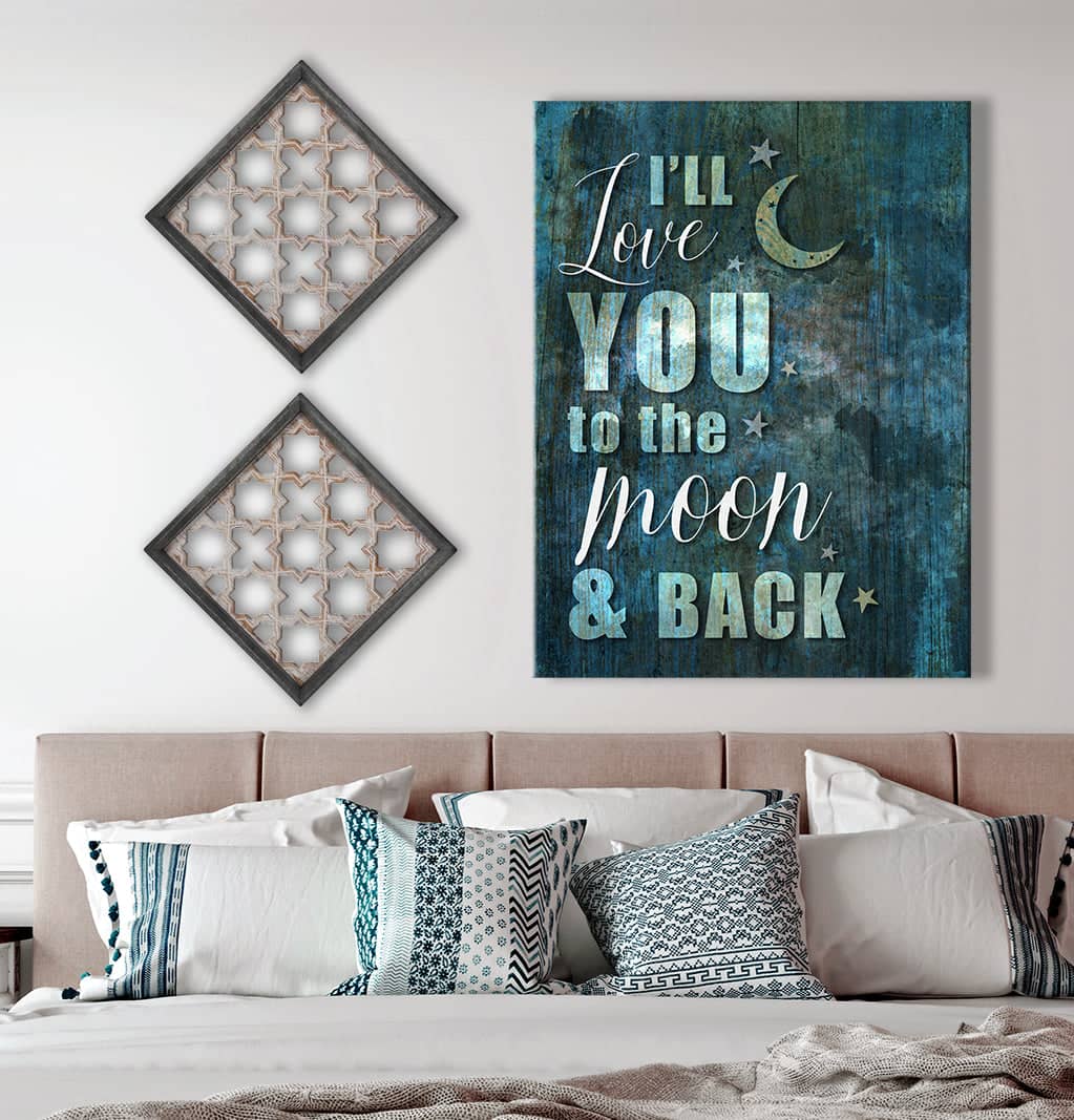 Limited-Time Offer! Bedroom Wall Art - 'I'll Love You To The Moon And Back' with Wood Frame, Ready To Hang
