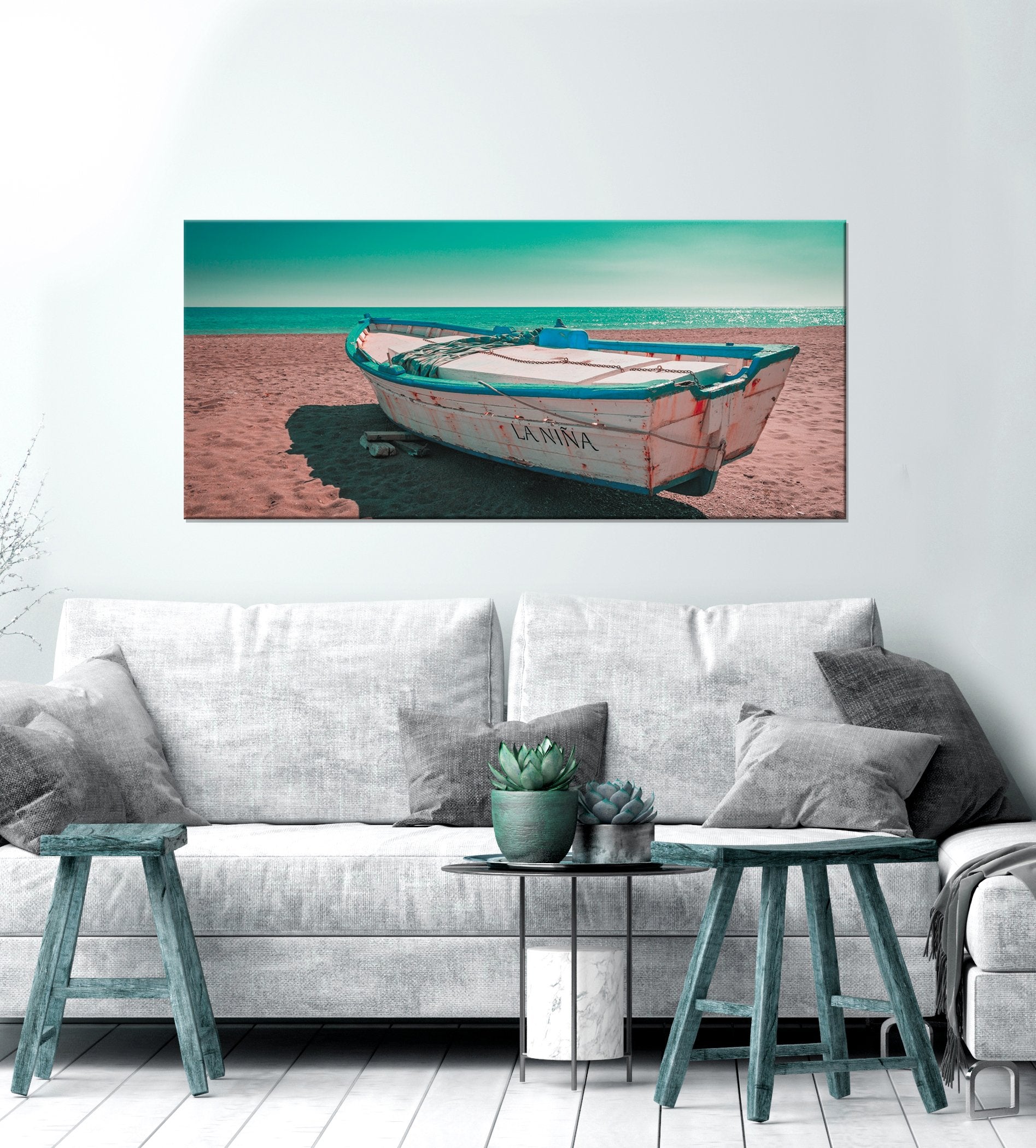 Hot Deal! Ready-to-Hang Island Boat Landscape Wall Art with Wood Frame