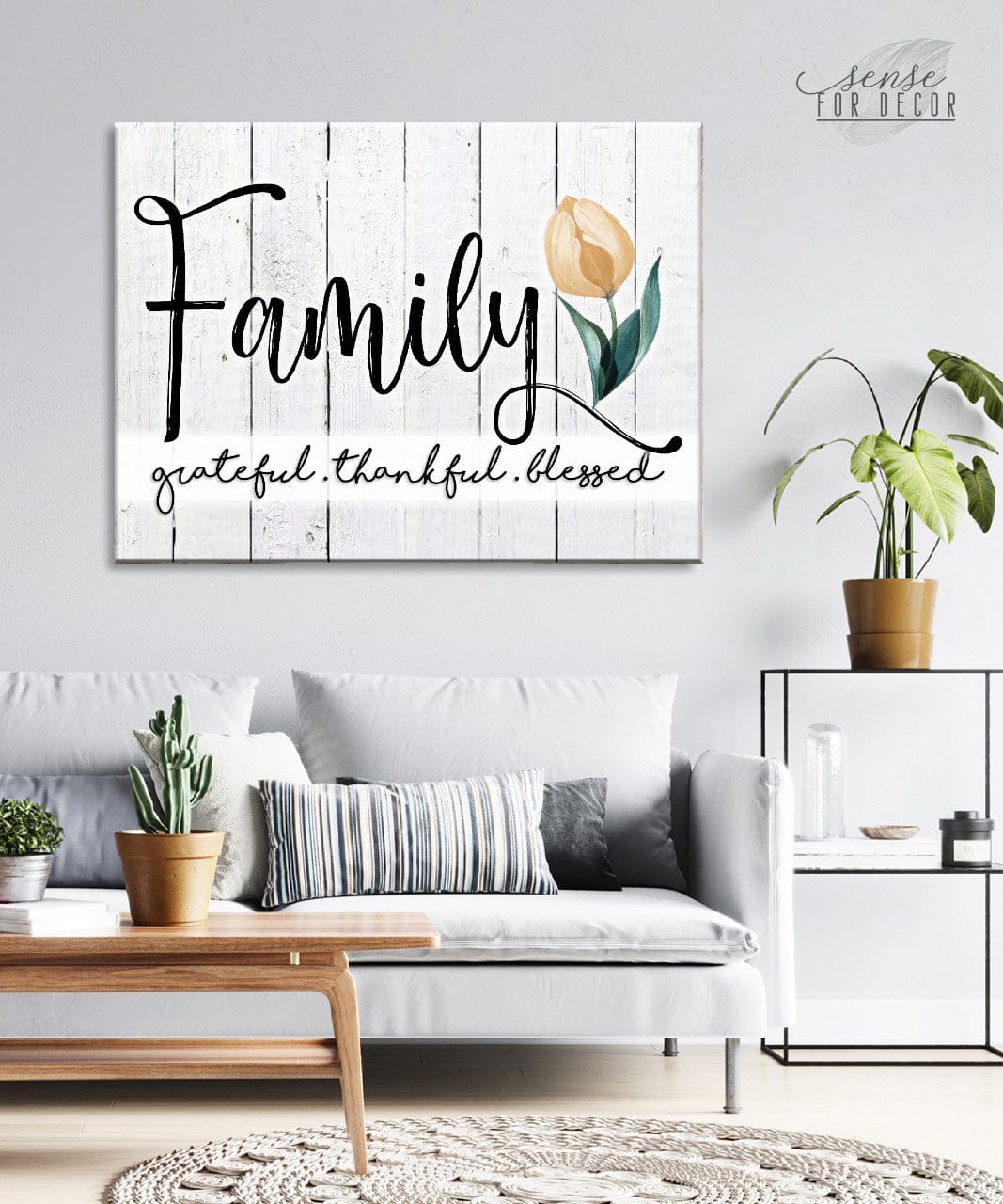 High - Quality Wood - Framed Family Wall Art: Grateful, Thankful, Blessed V8 (Ready To Hang)