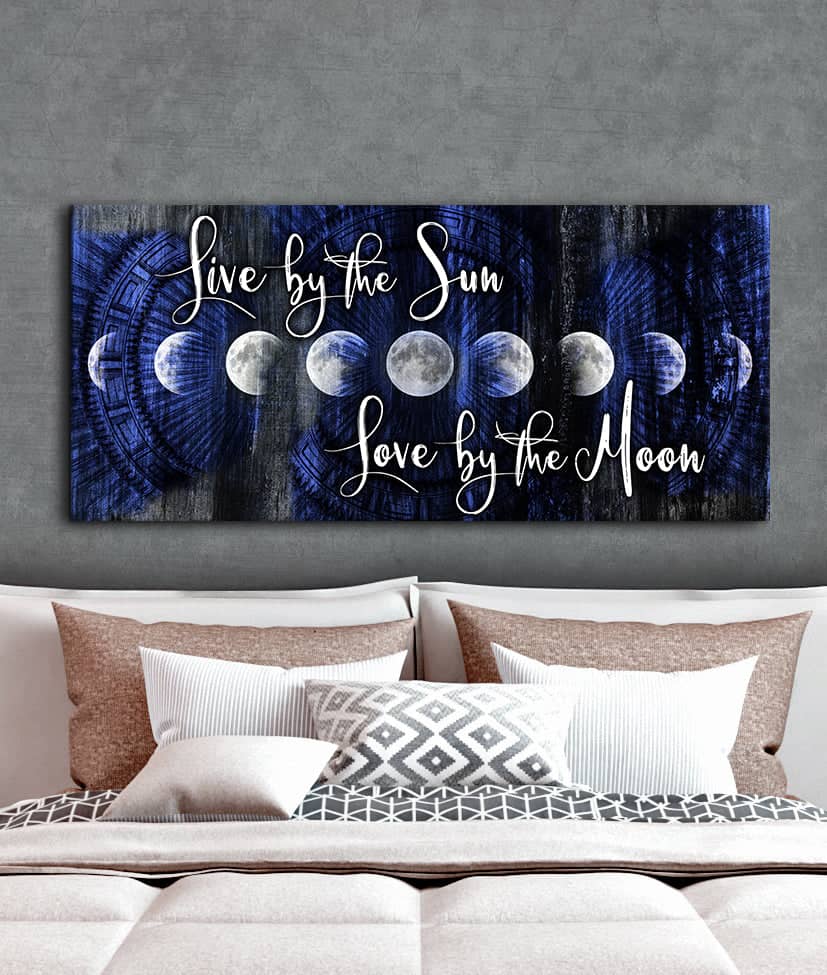 Ready - to - Hang Wood - Framed Bedroom Wall Art: Love by Moon, Live by Sun V2