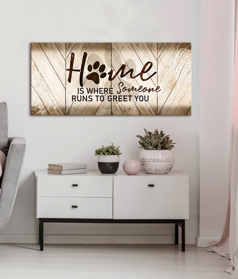 Hot Deal! Pet Wall Art - Home Where Someone Runs To Greet You V2 with Wood Frame, Ready To Hang